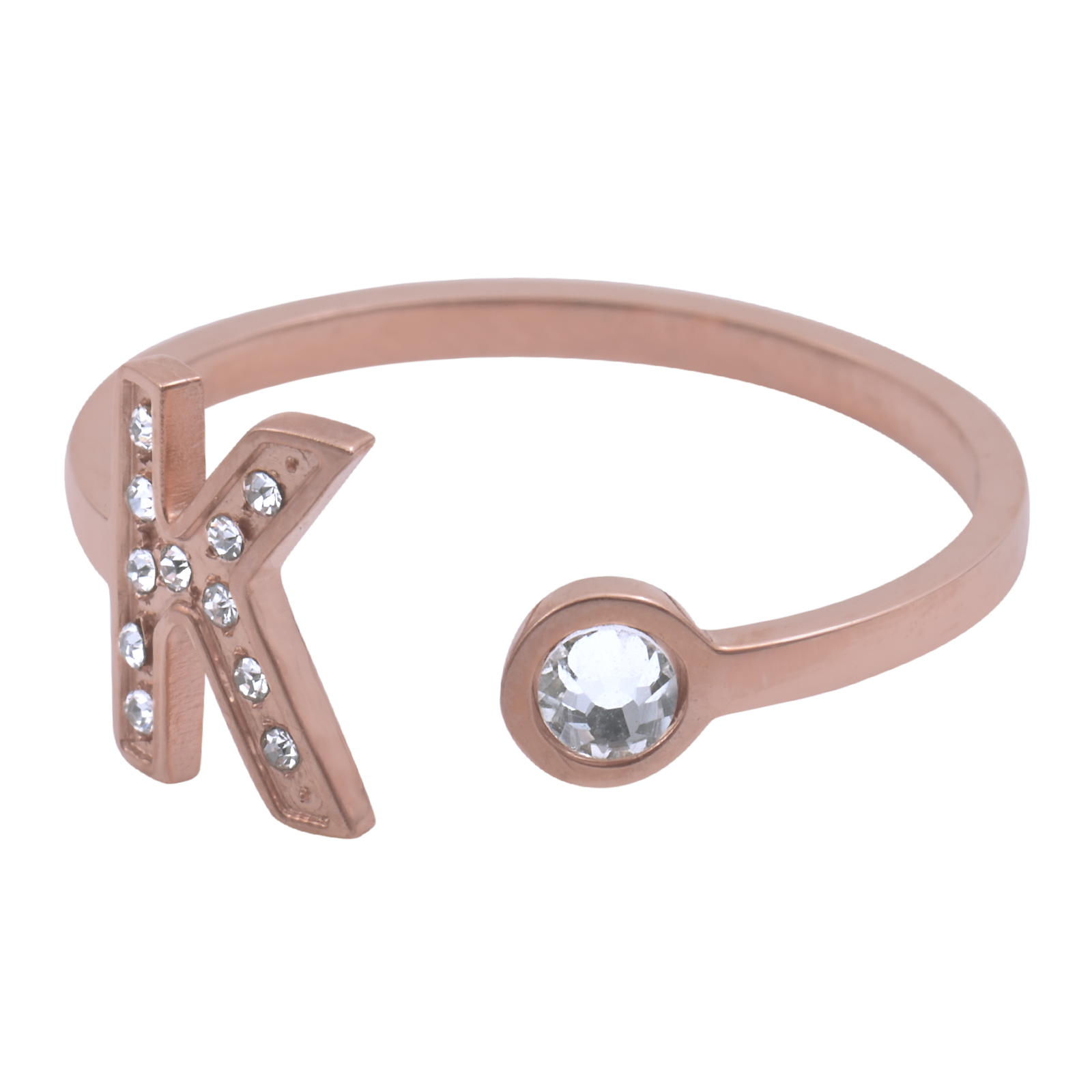 LuckyLy Anillos de Mujer de Inicial Letra K Ajustables , Acero Inoxidable con Baño de Oro Rosa 18k y Zirconia Cúbica - Modelo Layla