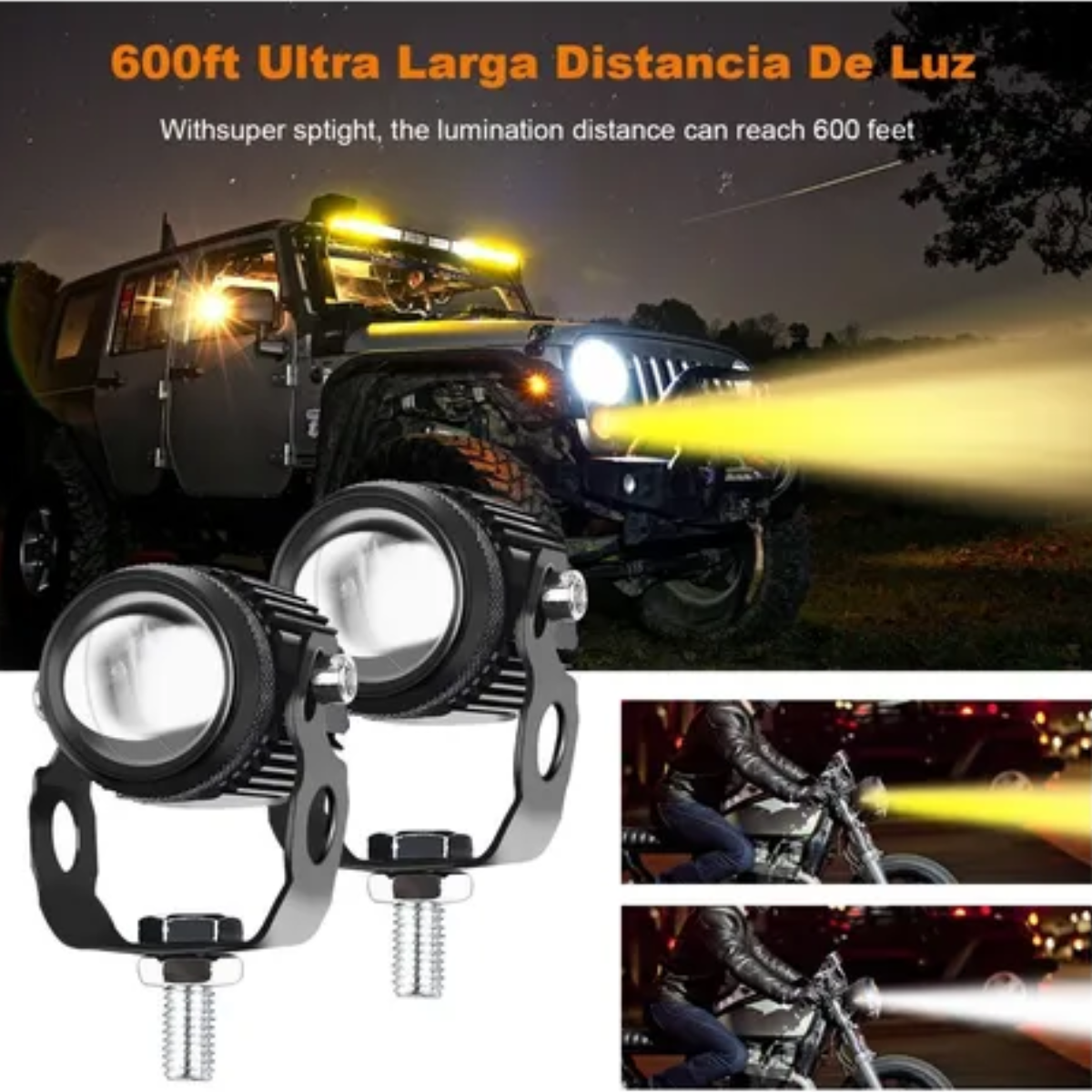 Par de Faros de Lupe 60w luz LED para Moto y Auto