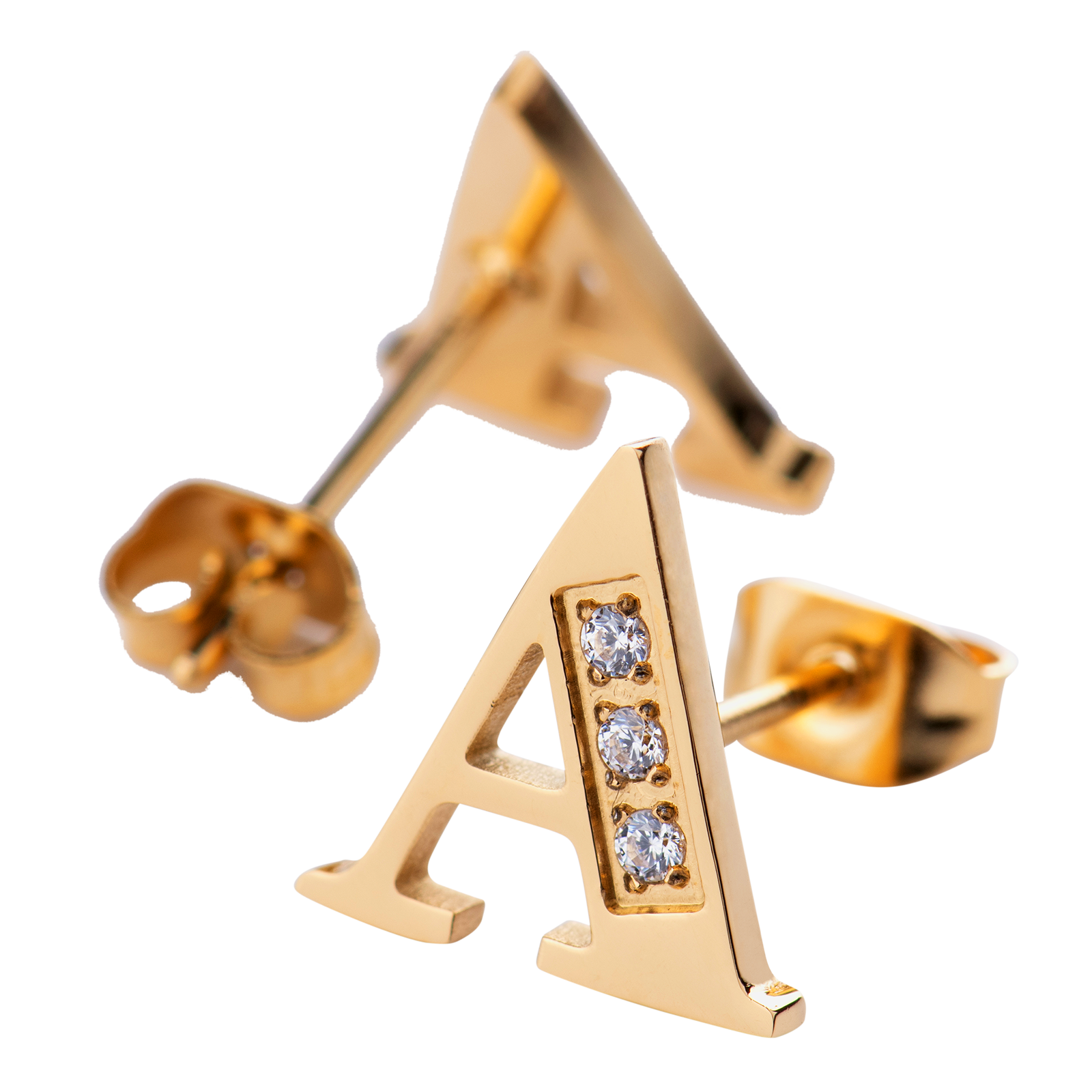 LuckyLy Aretes Mujer Oro 18k de Inicial Letra A con Zirconia Cúbica , Base de Acero Inoxidable - Modelo Tina