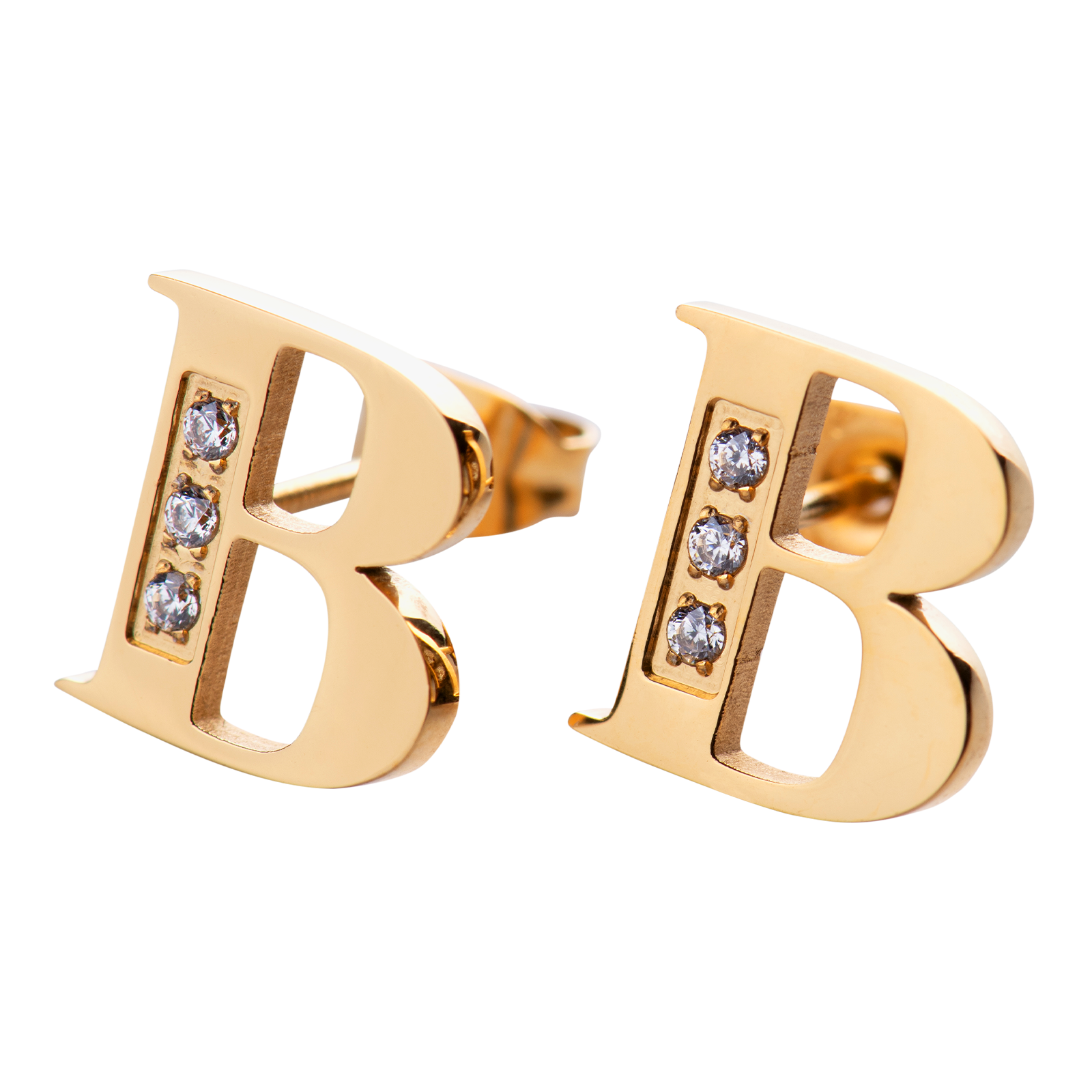 LuckyLy Aretes Mujer Oro 18k de Inicial Letra B con Zirconia Cúbica , Base de Acero Inoxidable - Modelo Tina