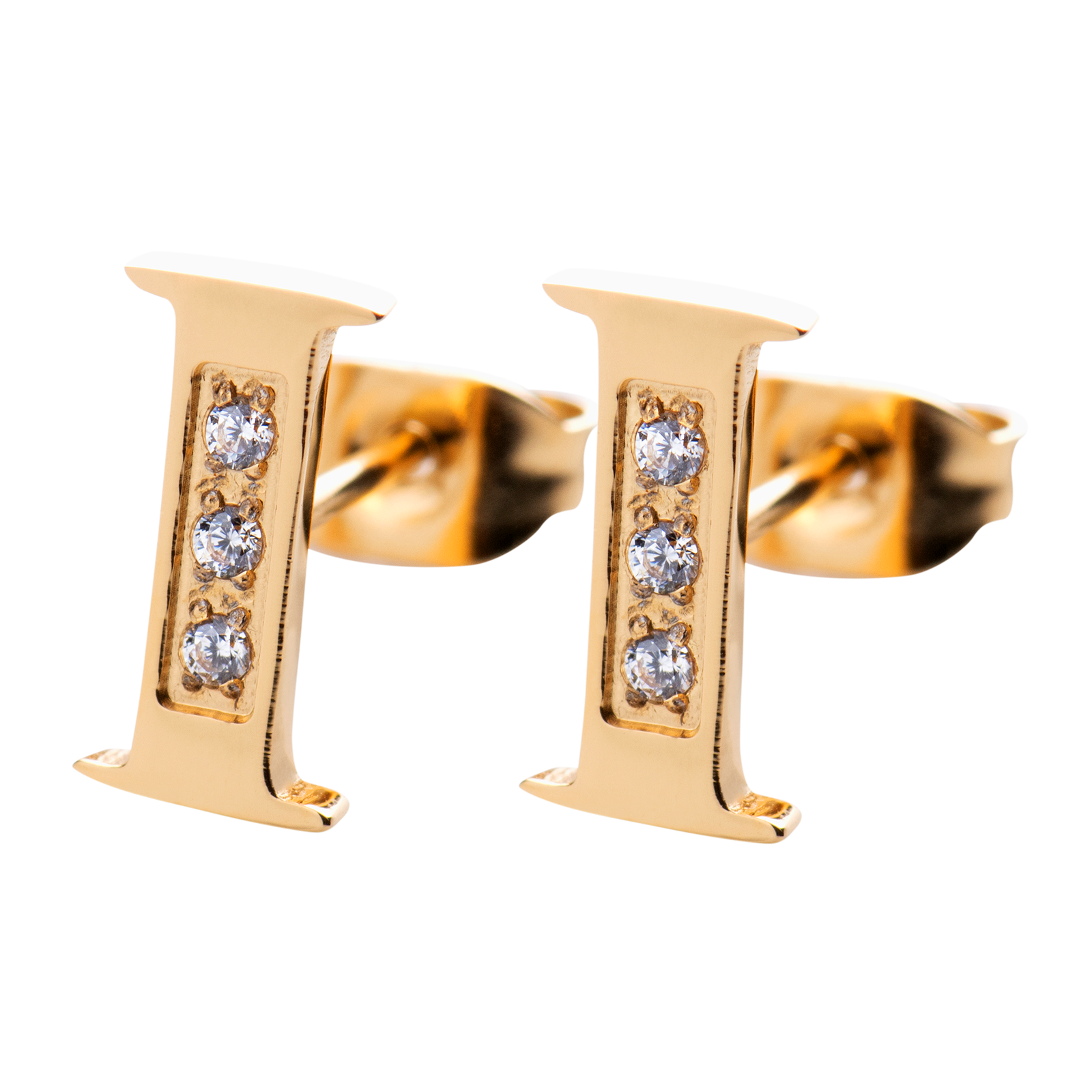 LuckyLy Aretes Mujer Oro 18k de Inicial Letra I con Zirconia Cúbica , Base de Acero Inoxidable - Modelo Tina