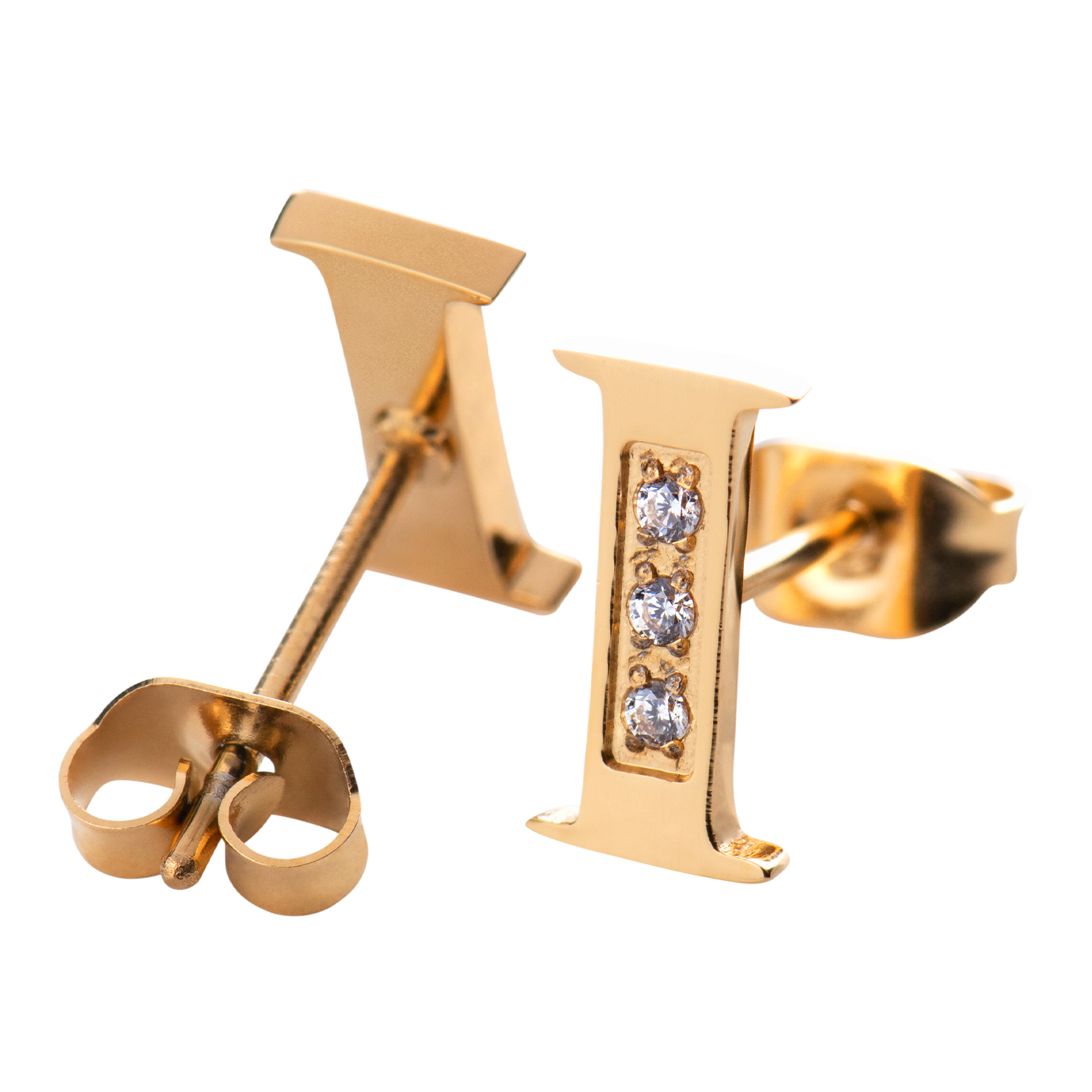 LuckyLy Aretes Mujer Oro 18k de Inicial Letra I con Zirconia Cúbica , Base de Acero Inoxidable - Modelo Tina