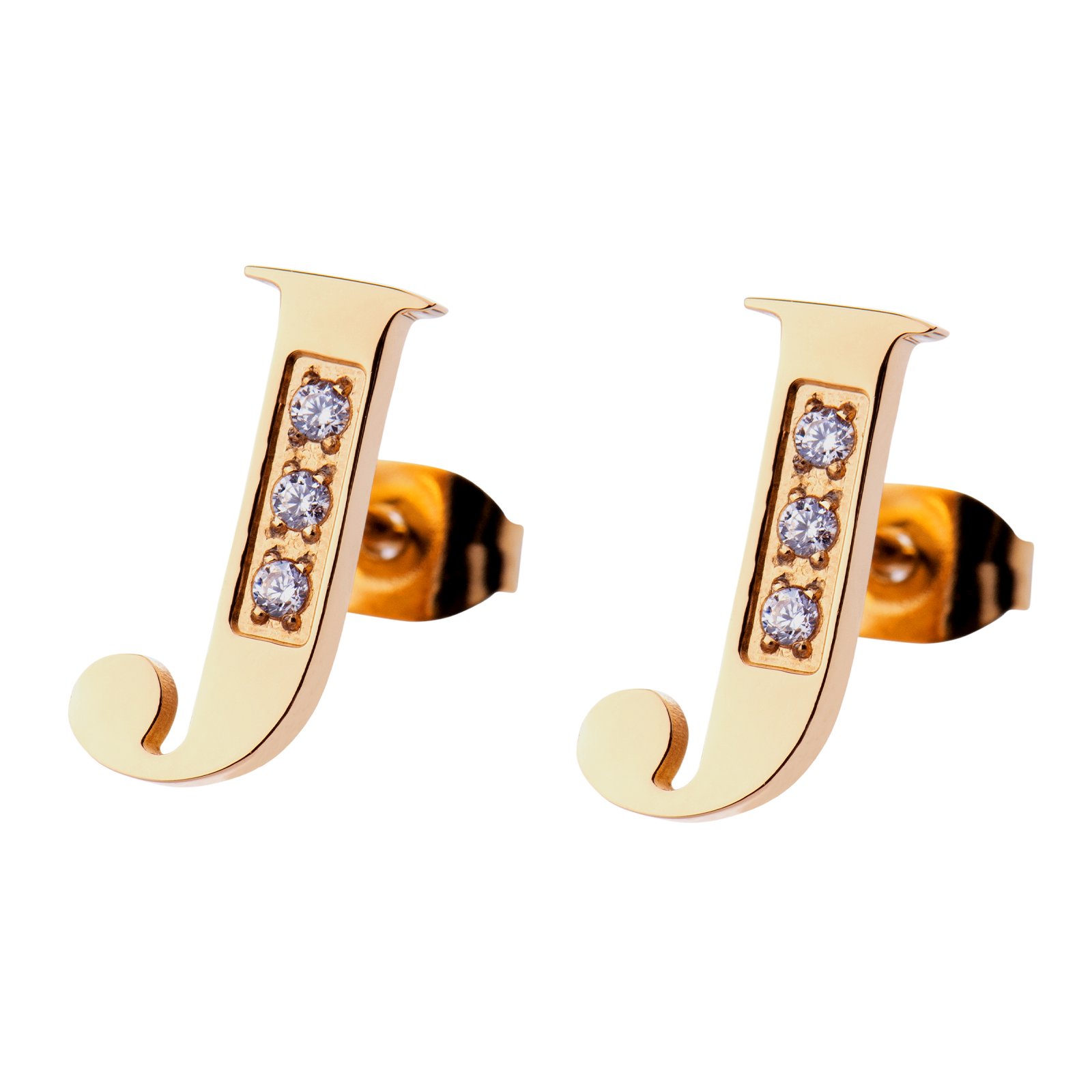 LuckyLy Aretes Mujer Oro 18k de Inicial Letra J con Zirconia Cúbica , Base de Acero Inoxidable - Modelo Tina