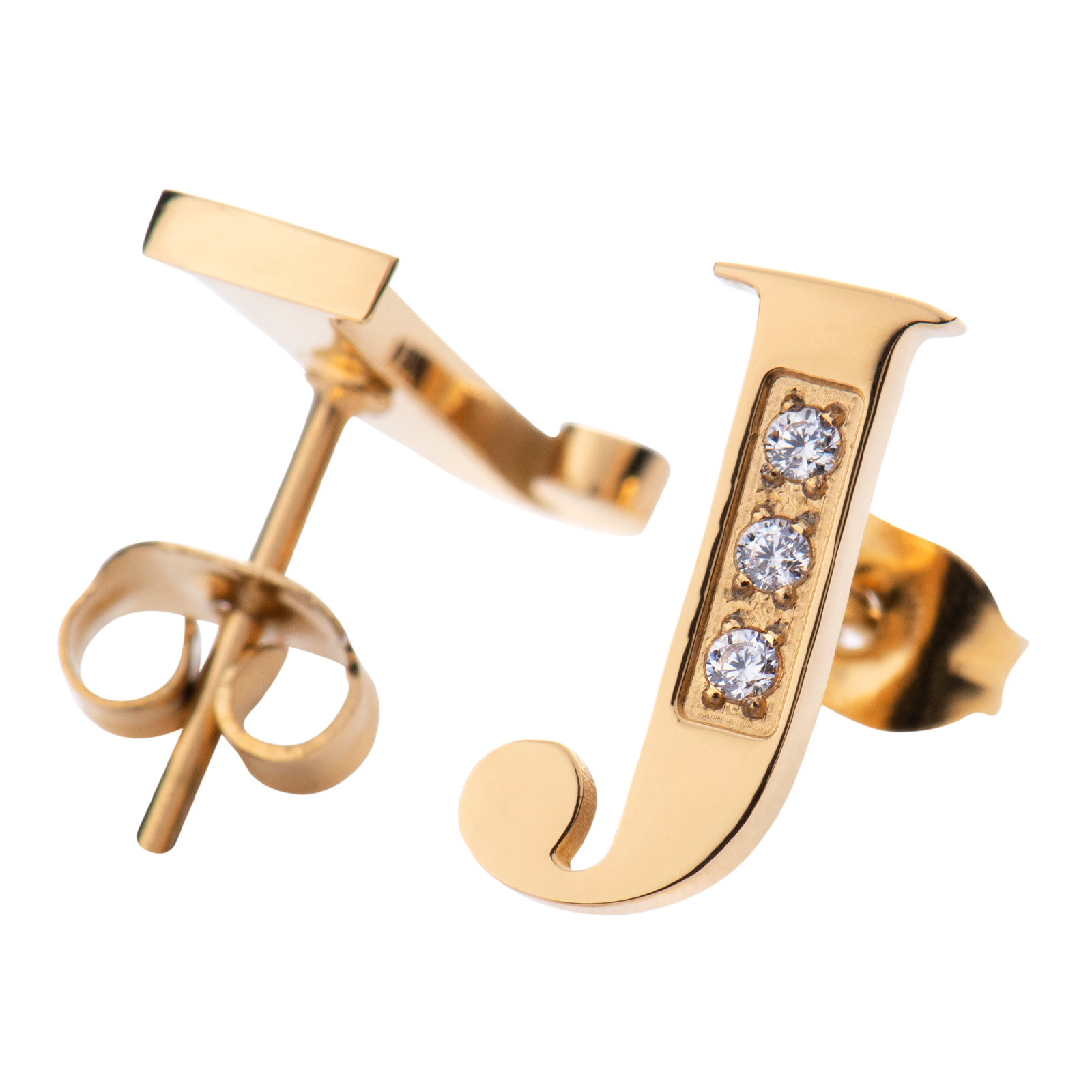 LuckyLy Aretes Mujer Oro 18k de Inicial Letra J con Zirconia Cúbica , Base de Acero Inoxidable - Modelo Tina