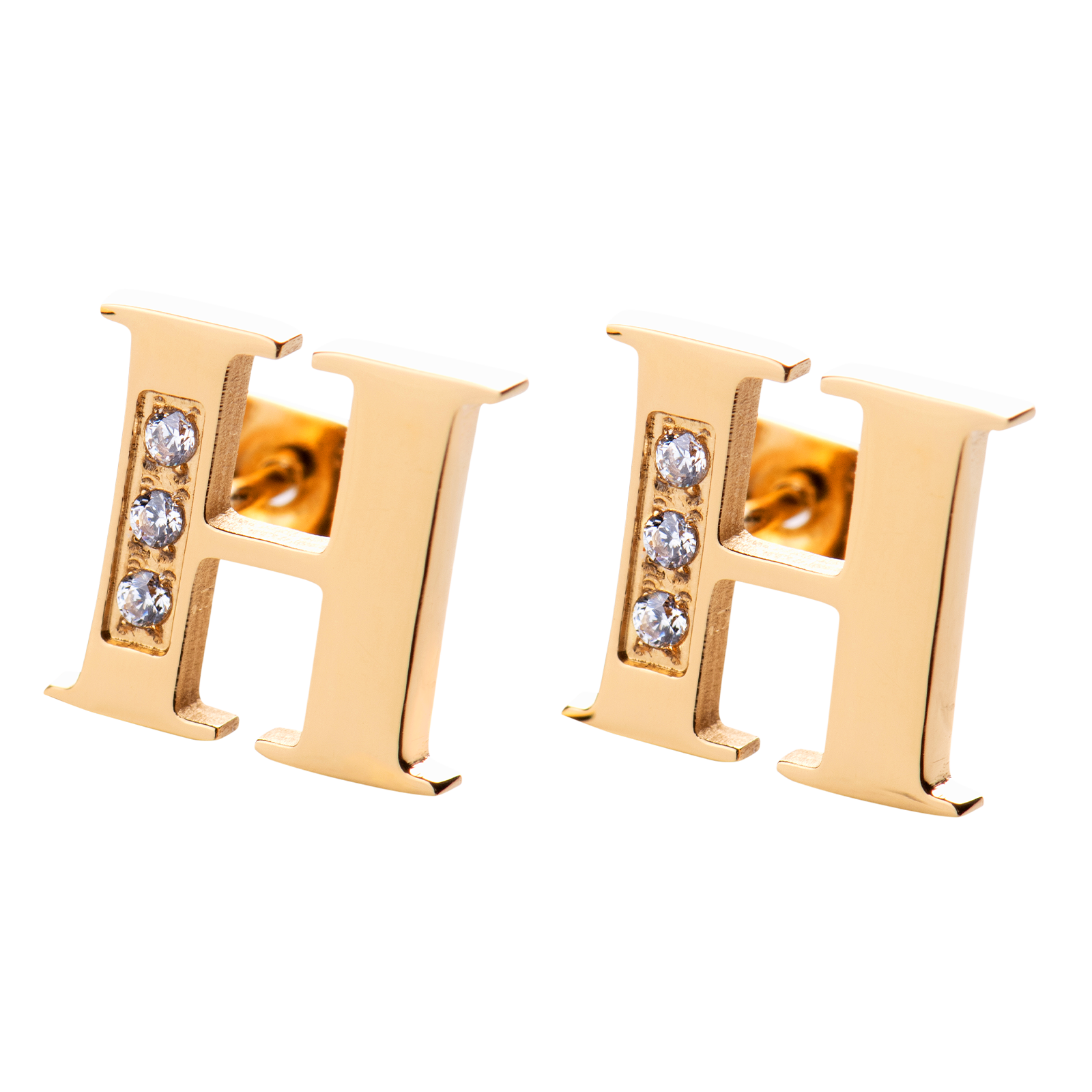 LuckyLy Aretes Mujer Oro 18k de Inicial Letra  H con Zirconia Cúbica , Base de Acero Inoxidable - Modelo Tina