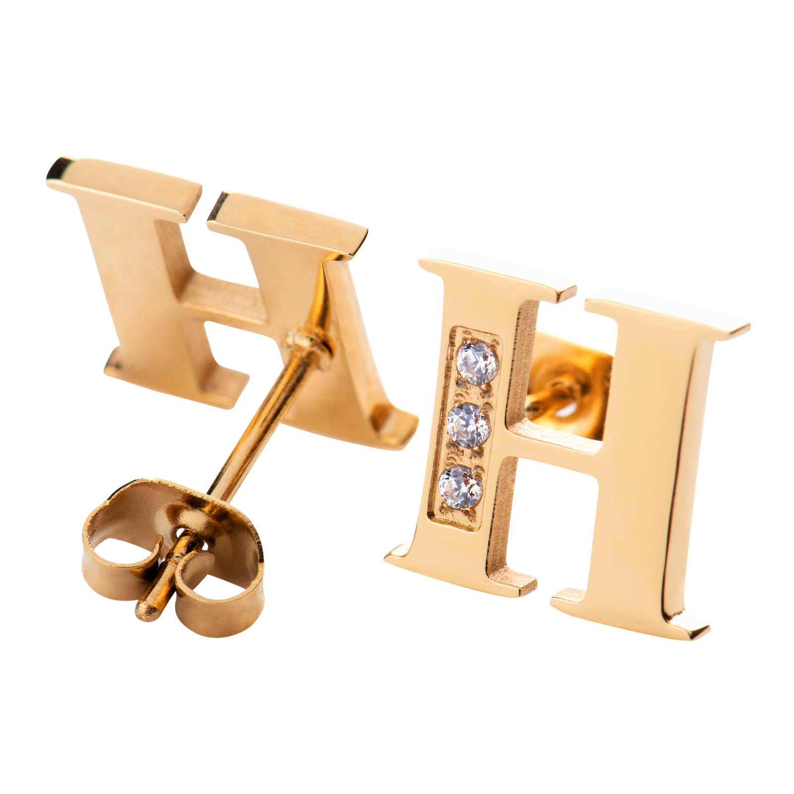LuckyLy Aretes Mujer Oro 18k de Inicial Letra  H con Zirconia Cúbica , Base de Acero Inoxidable - Modelo Tina