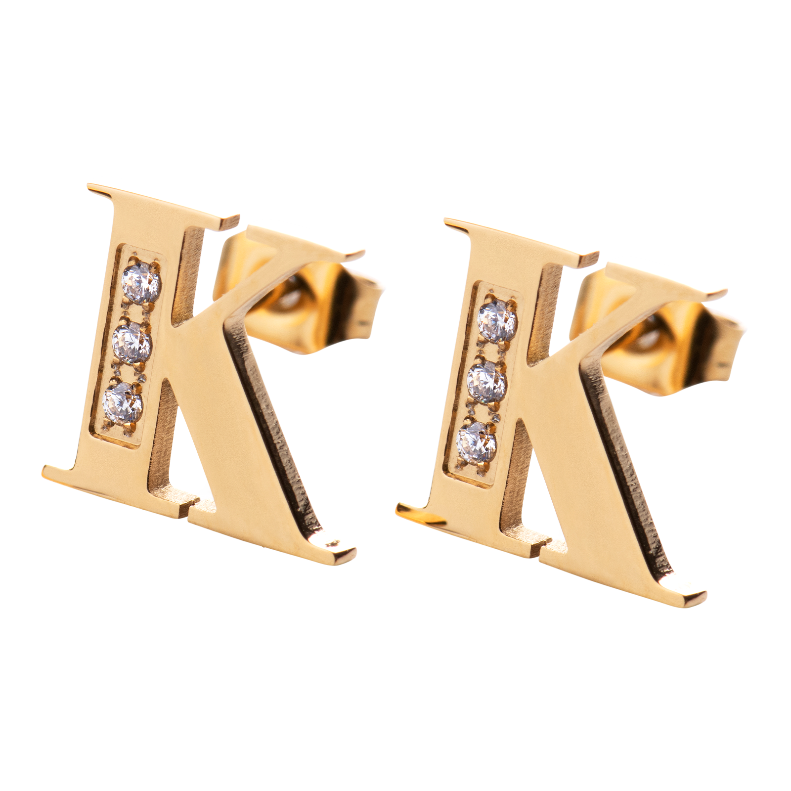 LuckyLy Aretes Mujer Oro 18k de Inicial Letra K con Zirconia Cúbica , Base de Acero Inoxidable - Modelo Tina