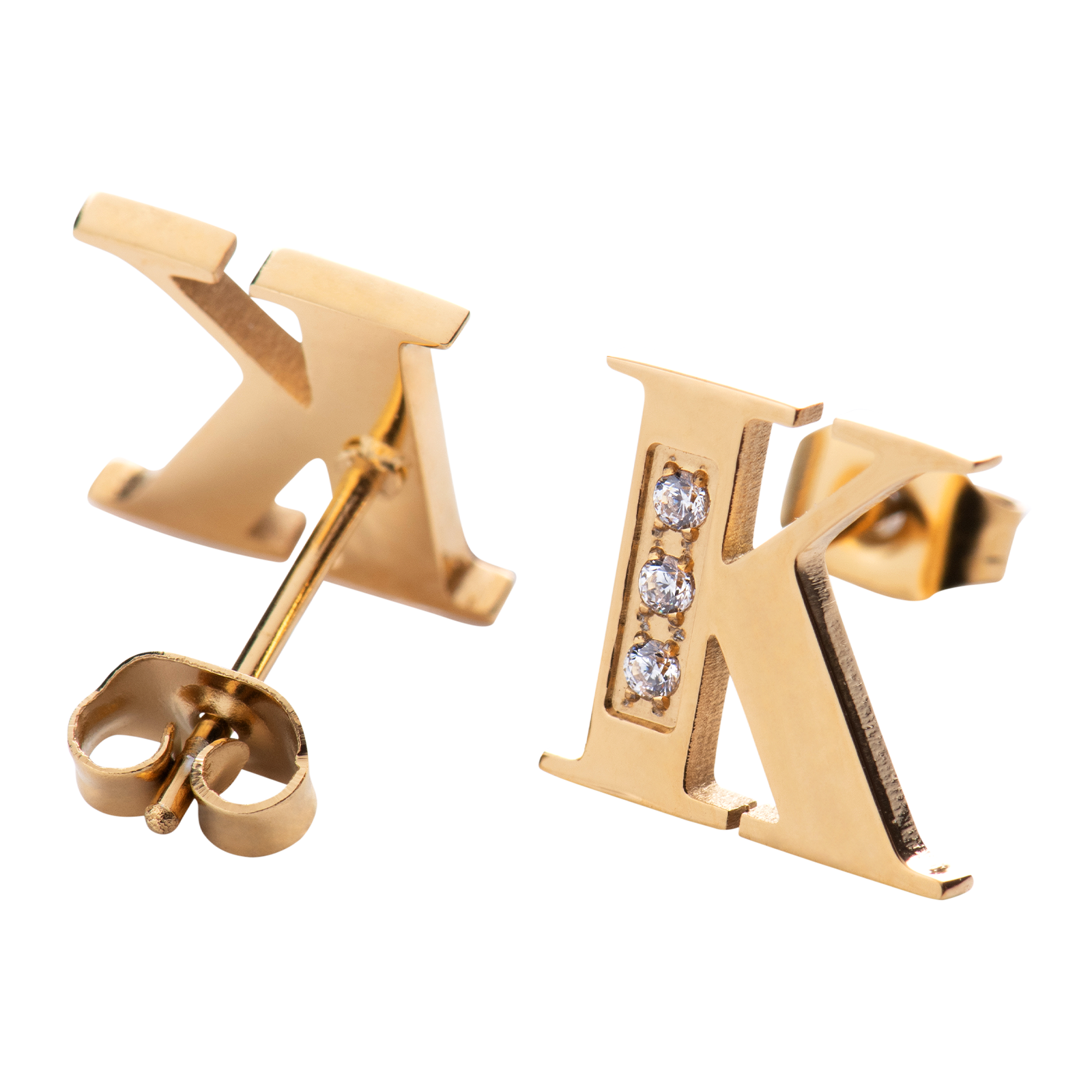 LuckyLy Aretes Mujer Oro 18k de Inicial Letra K con Zirconia Cúbica , Base de Acero Inoxidable - Modelo Tina