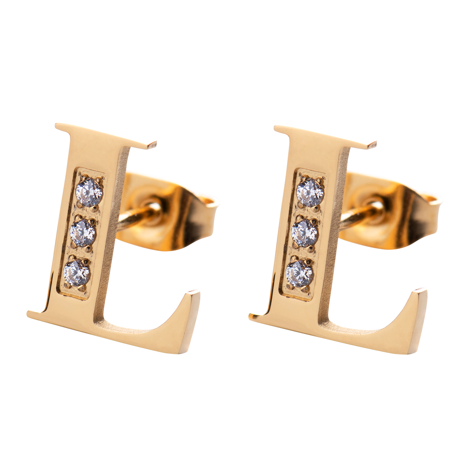 LuckyLy Aretes Mujer Oro 18k de Inicial Letra L con Zirconia Cúbica , Base de Acero Inoxidable - Modelo Tina