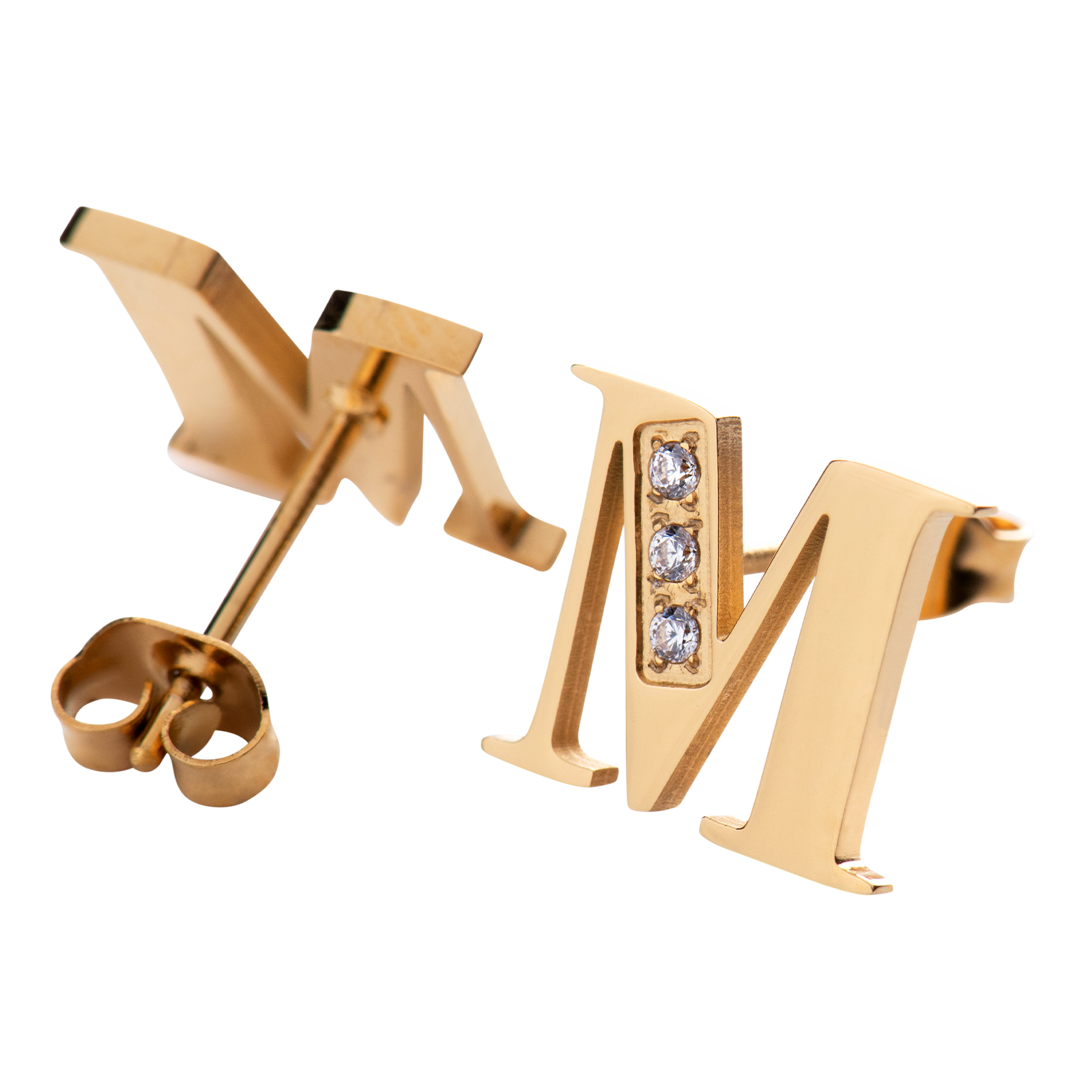 LuckyLy Aretes Mujer Oro 18k de Inicial Letra M con Zirconia Cúbica , Base de Acero Inoxidable - Modelo Tina