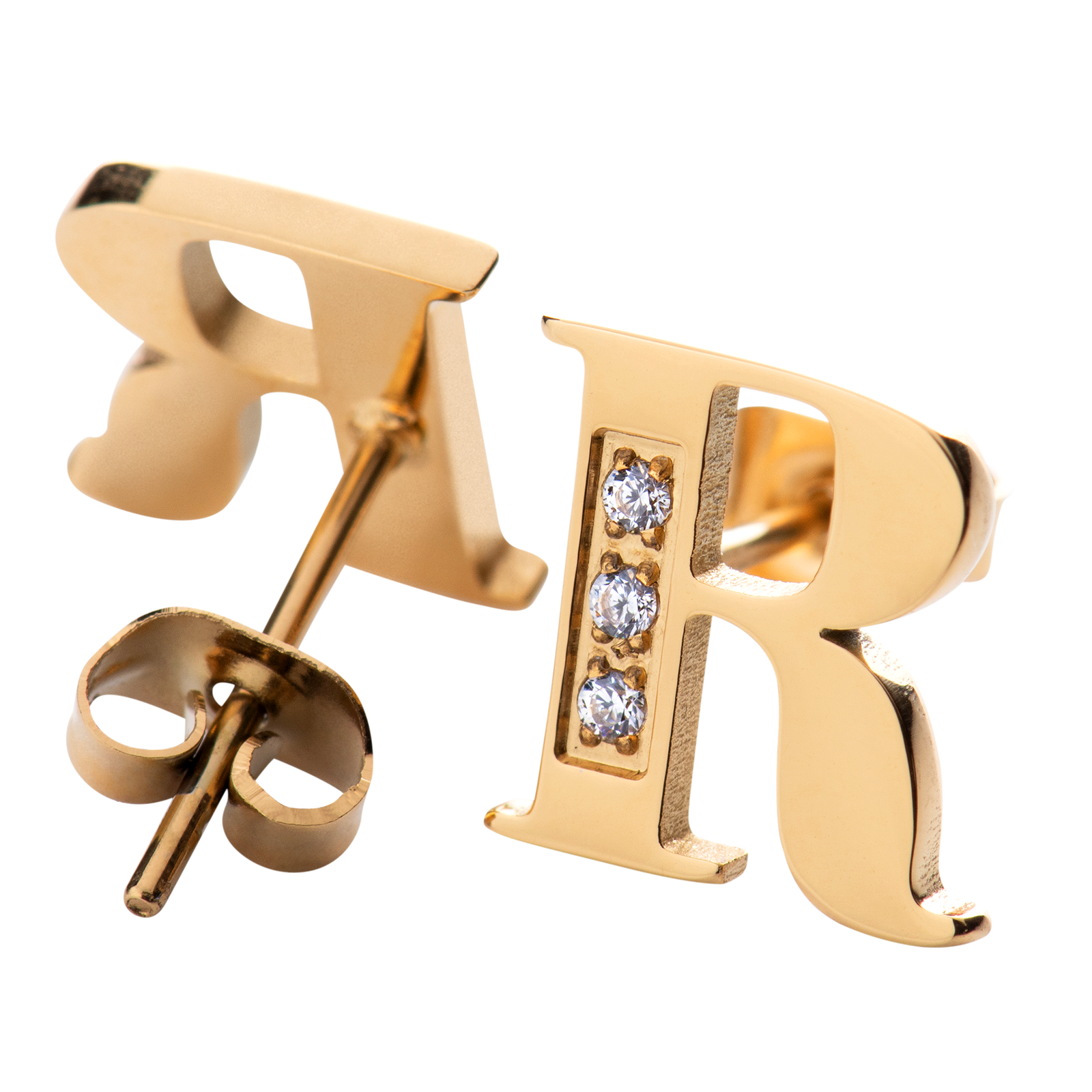 LuckyLy Aretes Mujer Oro 18k de Inicial Letra R con Zirconia Cúbica , Base de Acero Inoxidable - Modelo Tina