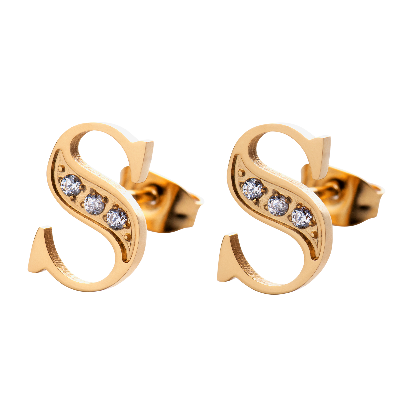 LuckyLy Aretes Mujer Oro 18k de Inicial Letra S con Zirconia Cúbica , Base de Acero Inoxidable - Modelo Tina