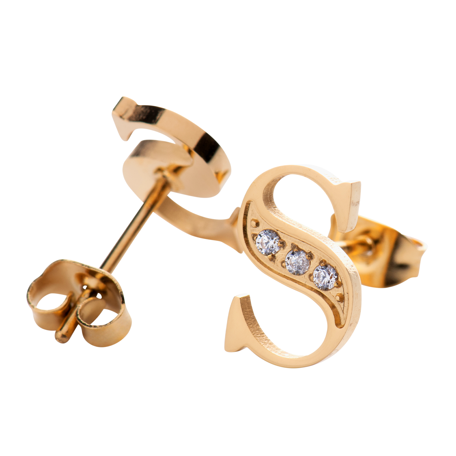 LuckyLy Aretes Mujer Oro 18k de Inicial Letra S con Zirconia Cúbica , Base de Acero Inoxidable - Modelo Tina