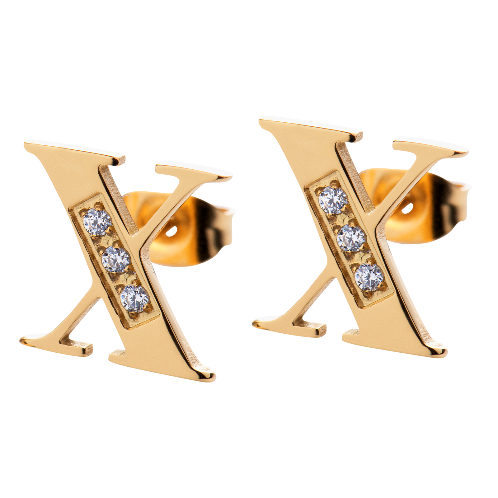 LuckyLy Aretes Mujer Oro 18k de Inicial Letra X con Zirconia Cúbica , Base de Acero Inoxidable - Modelo Tina