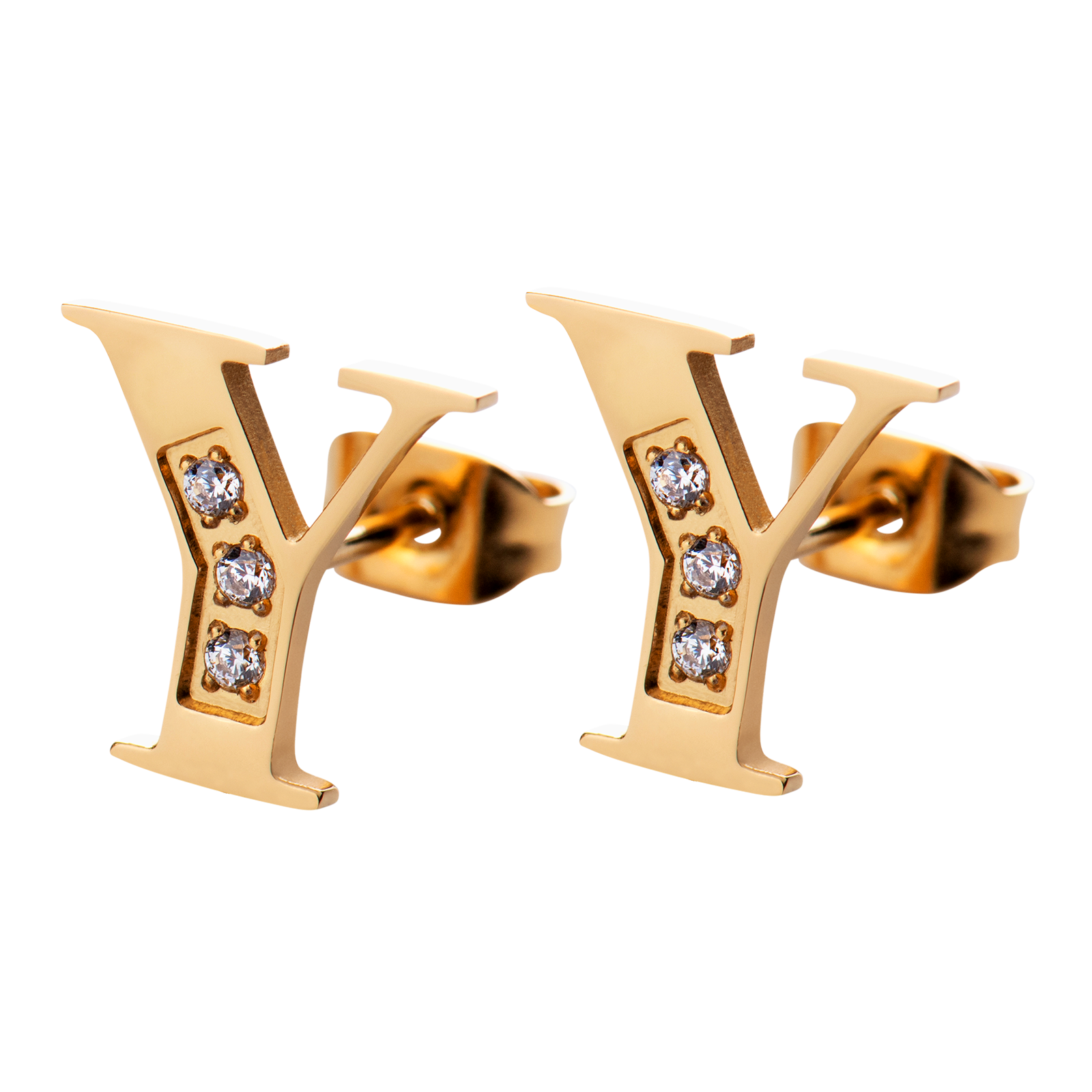 LuckyLy Aretes Mujer Oro 18k de Inicial Letra Y con Zirconia Cúbica , Base de Acero Inoxidable - Modelo Tina