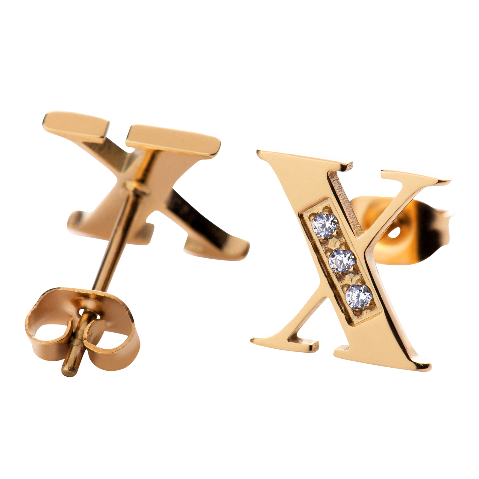 LuckyLy Aretes Mujer Oro 18k de Inicial Letra X con Zirconia Cúbica , Base de Acero Inoxidable - Modelo Tina