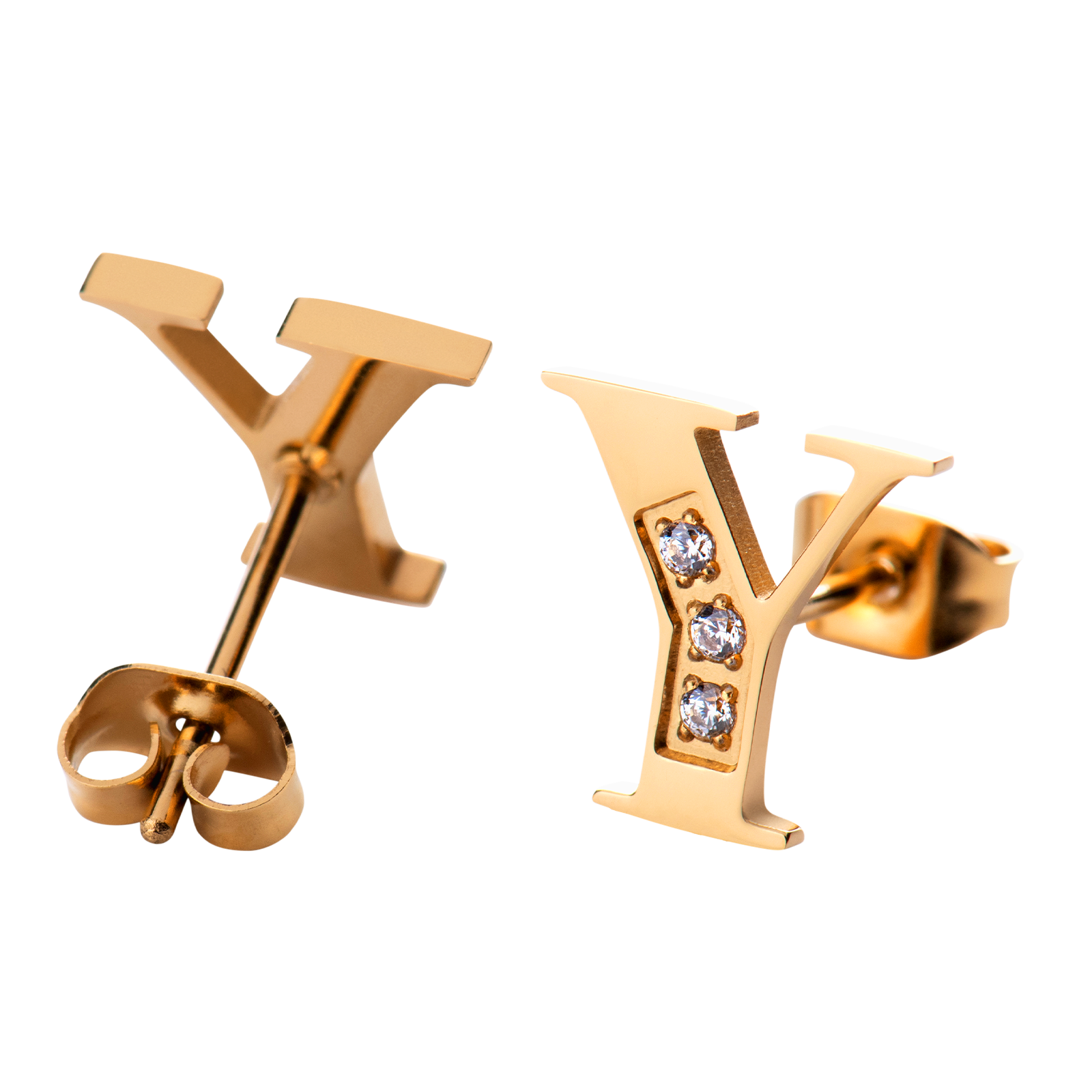 LuckyLy Aretes Mujer Oro 18k de Inicial Letra Y con Zirconia Cúbica , Base de Acero Inoxidable - Modelo Tina