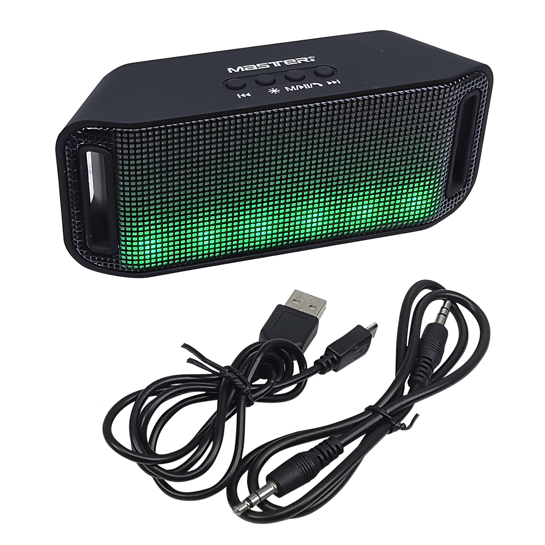 Bocina Retro Bluetooth Portatil Recargable con Sistema de Iluminacion Frontal Funcion de Manos Libres Radio FM Entradas USB Auxiliar y SD / Master / MS-LEDB