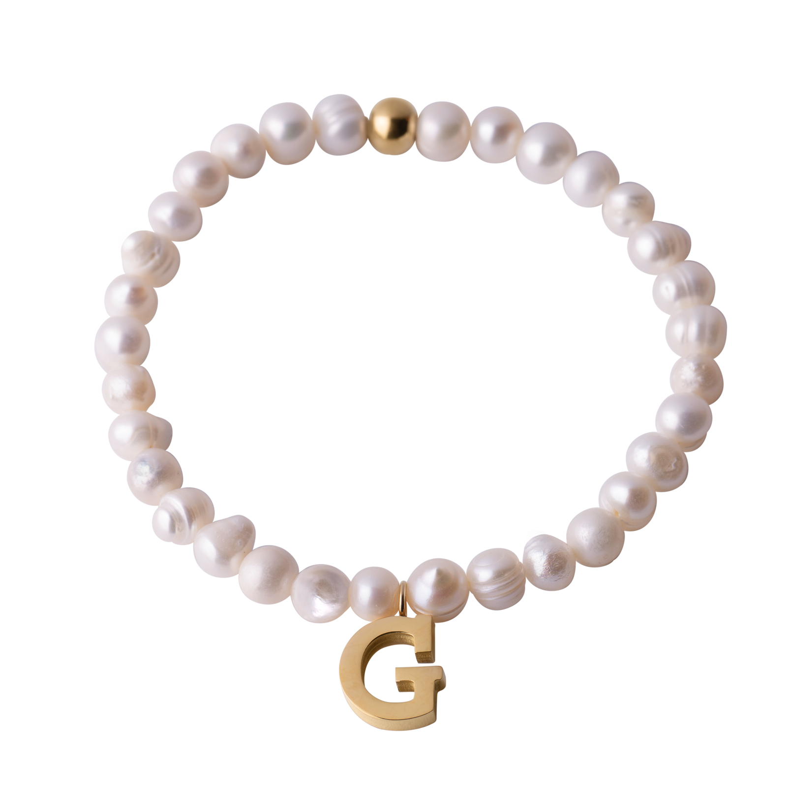 LuckyLy Pulsera Mujer de Perlas con Inicial Letra  G , Brazalete con Dije de Acero Inoxidable con Baño de Oro 18k - Modelo Galia