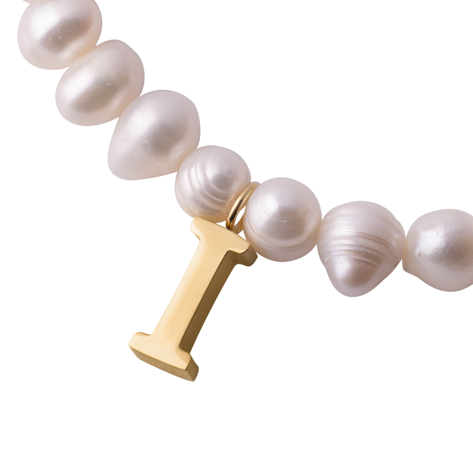 LuckyLy Pulsera Mujer de Perlas con Inicial Letra I , Brazalete con Dije de Acero Inoxidable con Baño de Oro 18k - Modelo Galia