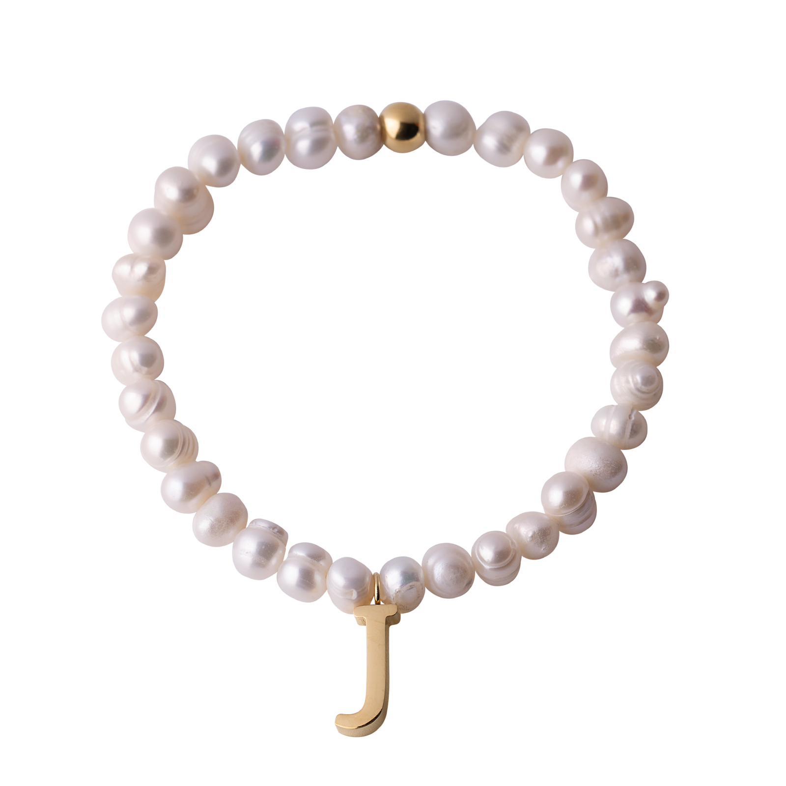 LuckyLy Pulsera Mujer de Perlas con Inicial Letra J , Brazalete con Dije de Acero Inoxidable con Baño de Oro 18k - Modelo Galia