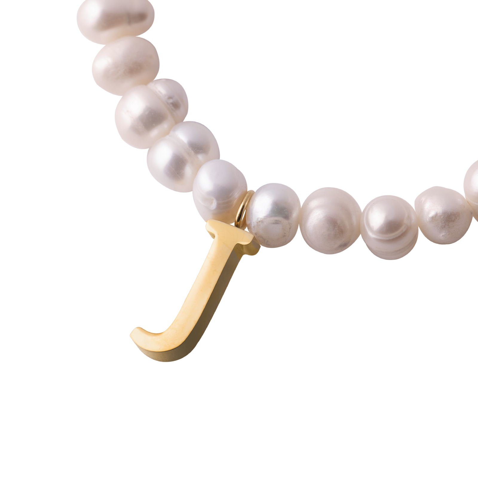 LuckyLy Pulsera Mujer de Perlas con Inicial Letra J , Brazalete con Dije de Acero Inoxidable con Baño de Oro 18k - Modelo Galia