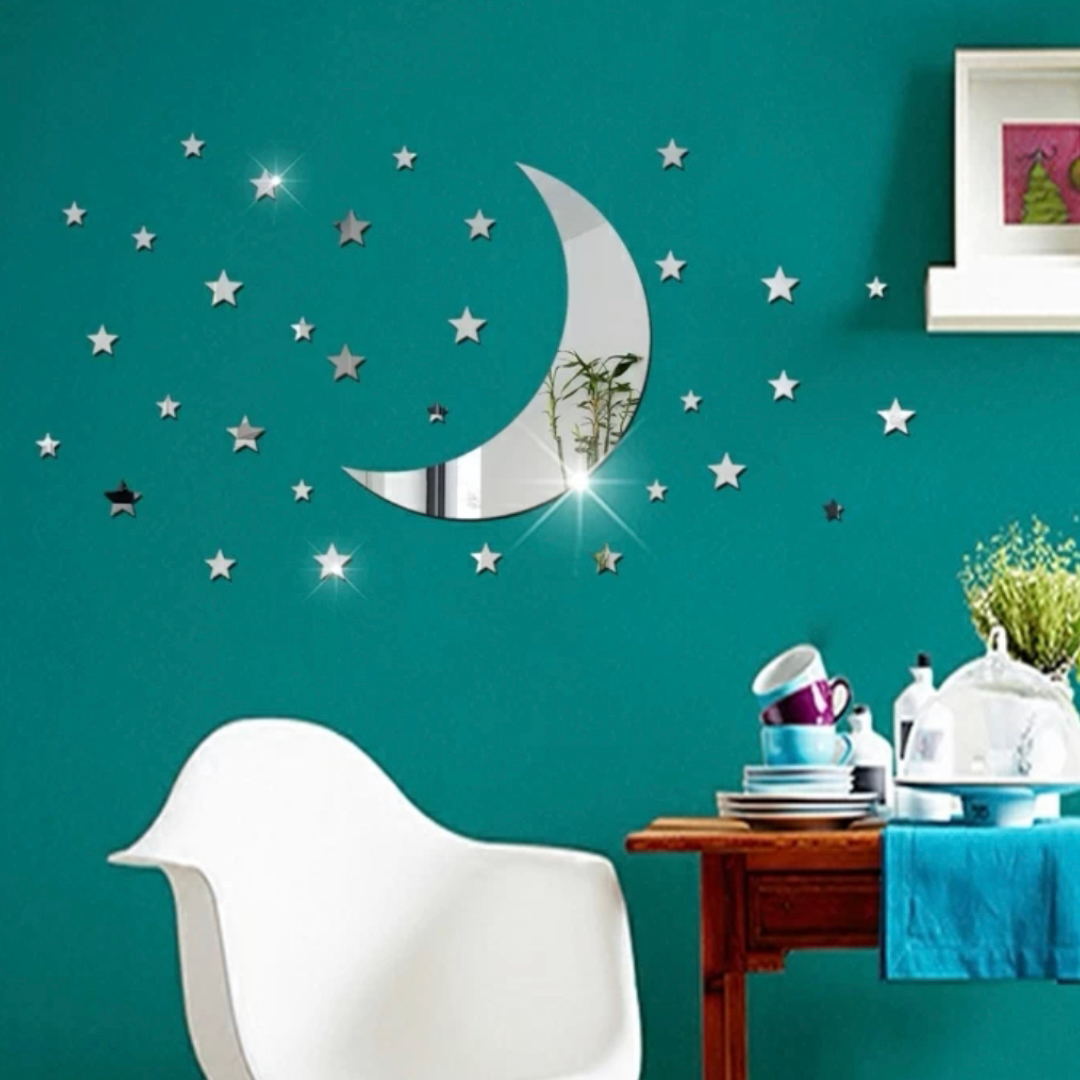 Decoración Hogar 36 Pegatinas De Espejo Luna Y Estrellas