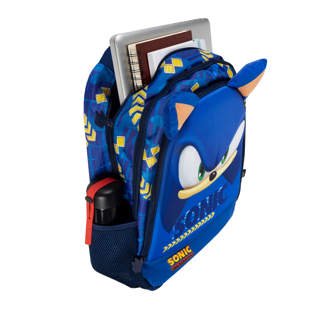 Mochila Escolar Sonic 16 Pulgas Diseño 3d Speed Gold Primaria.