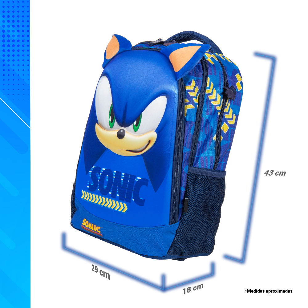 Mochila Escolar Sonic 16 Pulgas Diseño 3d Speed Gold Primaria.
