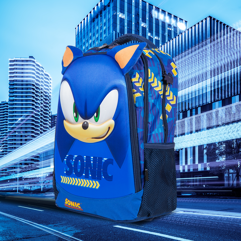 Mochila Escolar Sonic 16 Pulgas Diseño 3d Speed Gold Primaria.