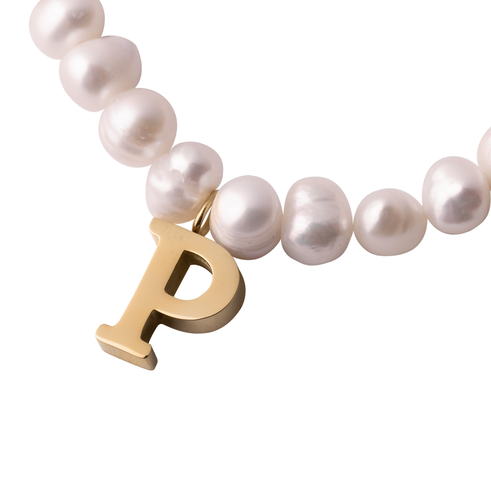 LuckyLy Pulsera Mujer de Perlas con Inicial P Letra, Brazalete con Dije de Acero Inoxidable con Baño de Oro 18k - Modelo Galia