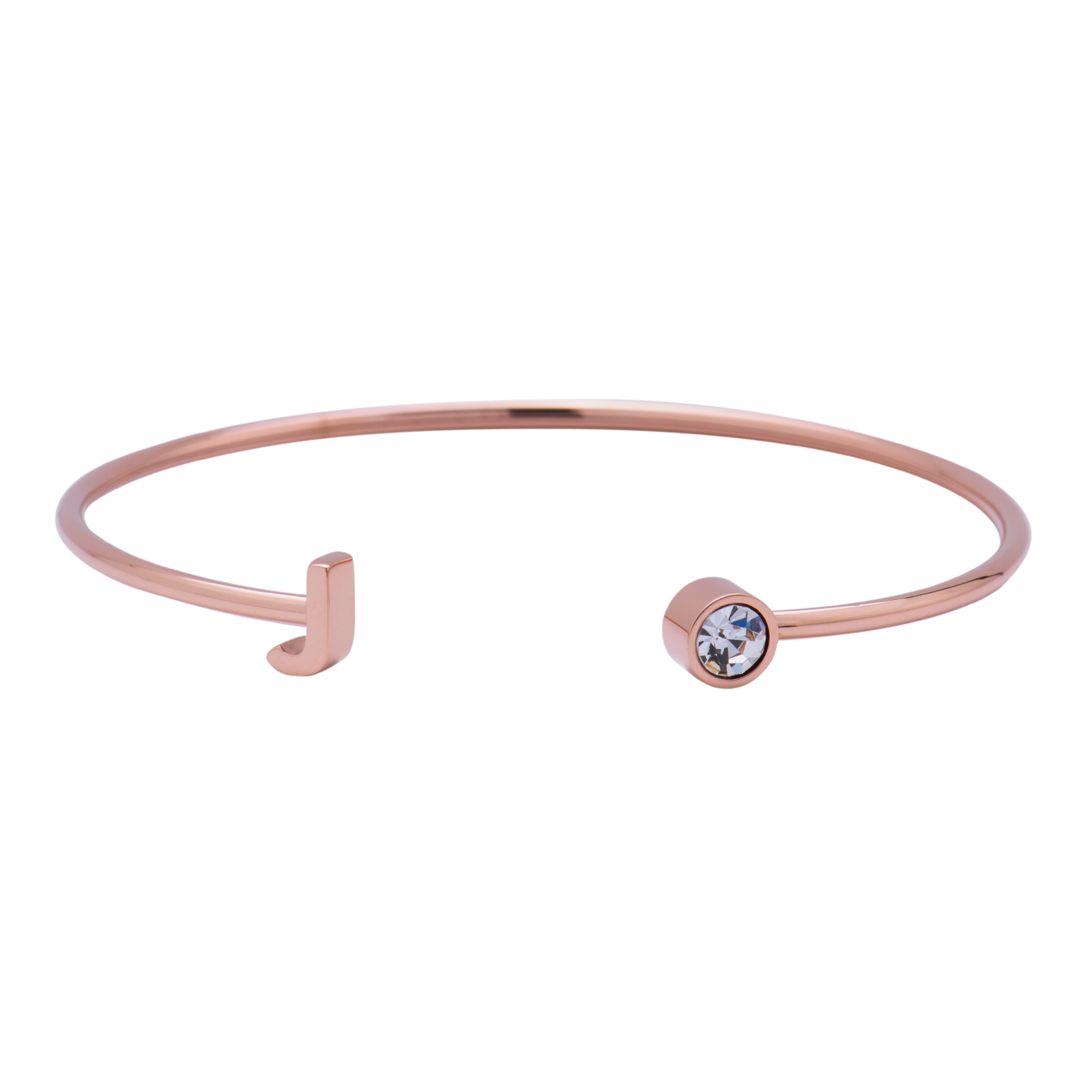 LuckyLy Pulsera para Mujer con Inicial Letra J tipo Brazalete , Acero Inoxidable con Baño de Oro Rosa 18k y Zirconia Cúbica - Modelo Sonia