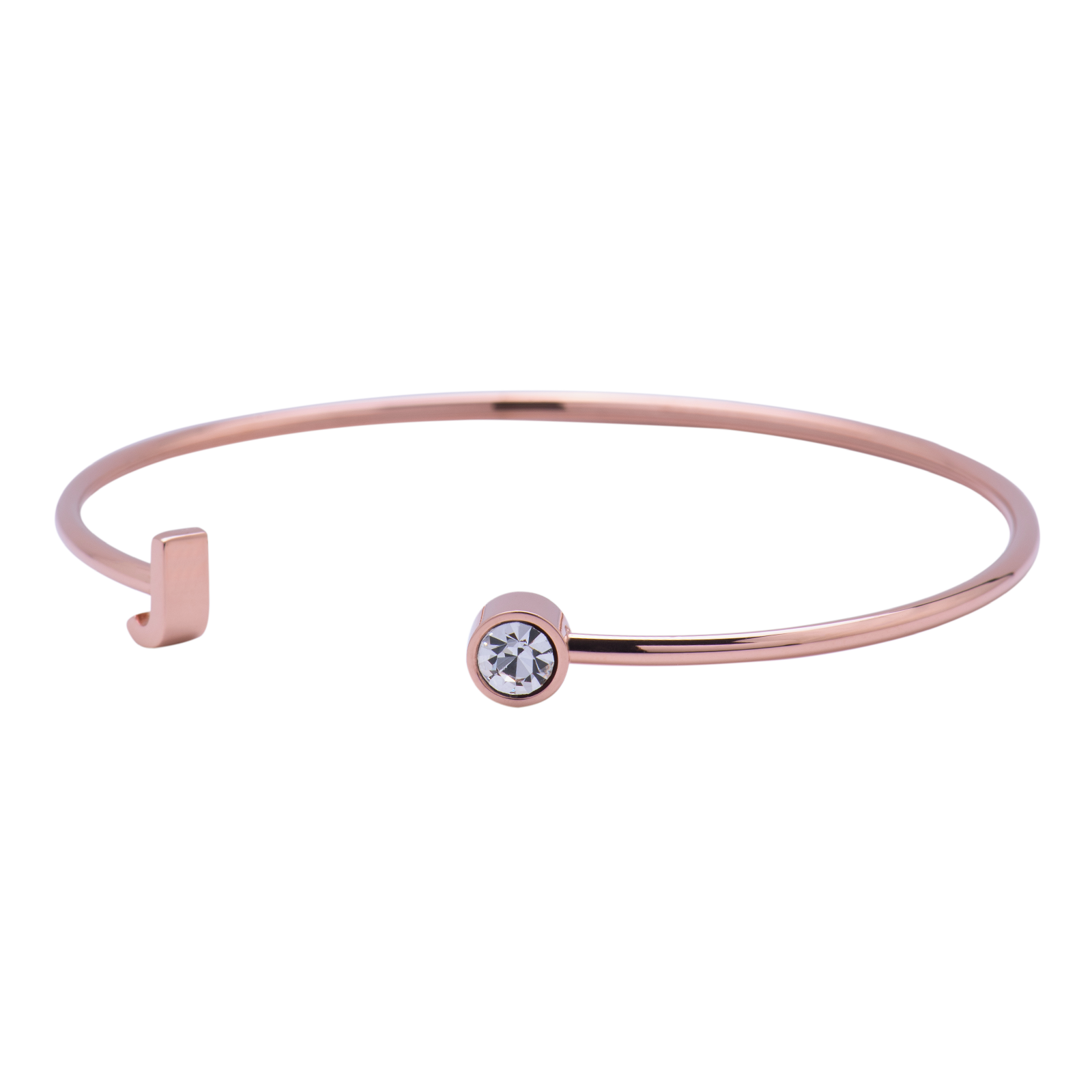 LuckyLy Pulsera para Mujer con Inicial Letra J tipo Brazalete , Acero Inoxidable con Baño de Oro Rosa 18k y Zirconia Cúbica - Modelo Sonia