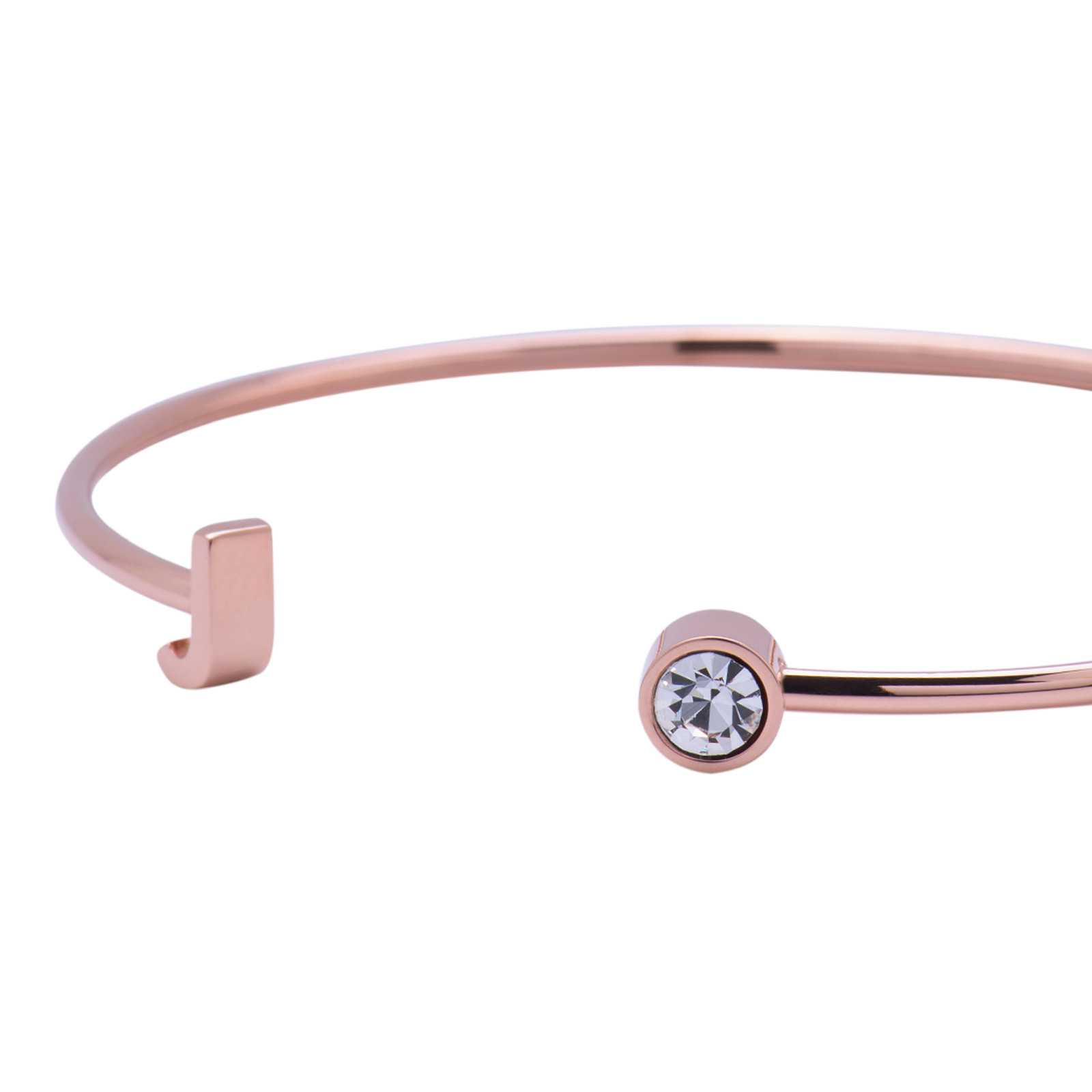 LuckyLy Pulsera para Mujer con Inicial Letra J tipo Brazalete , Acero Inoxidable con Baño de Oro Rosa 18k y Zirconia Cúbica - Modelo Sonia