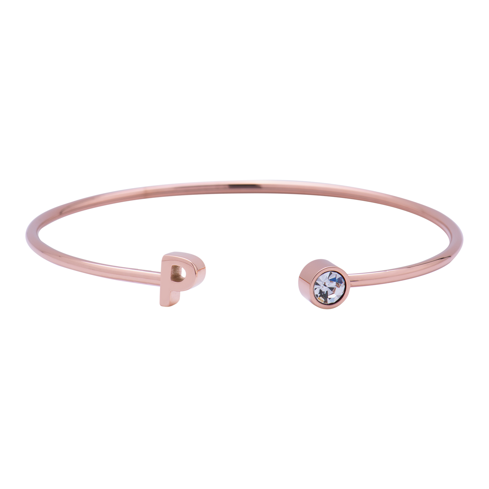 LuckyLy Pulsera para Mujer con Inicial Letra P tipo Brazalete , Acero Inoxidable con Baño de Oro Rosa 18k y Zirconia Cúbica - Modelo Sonia