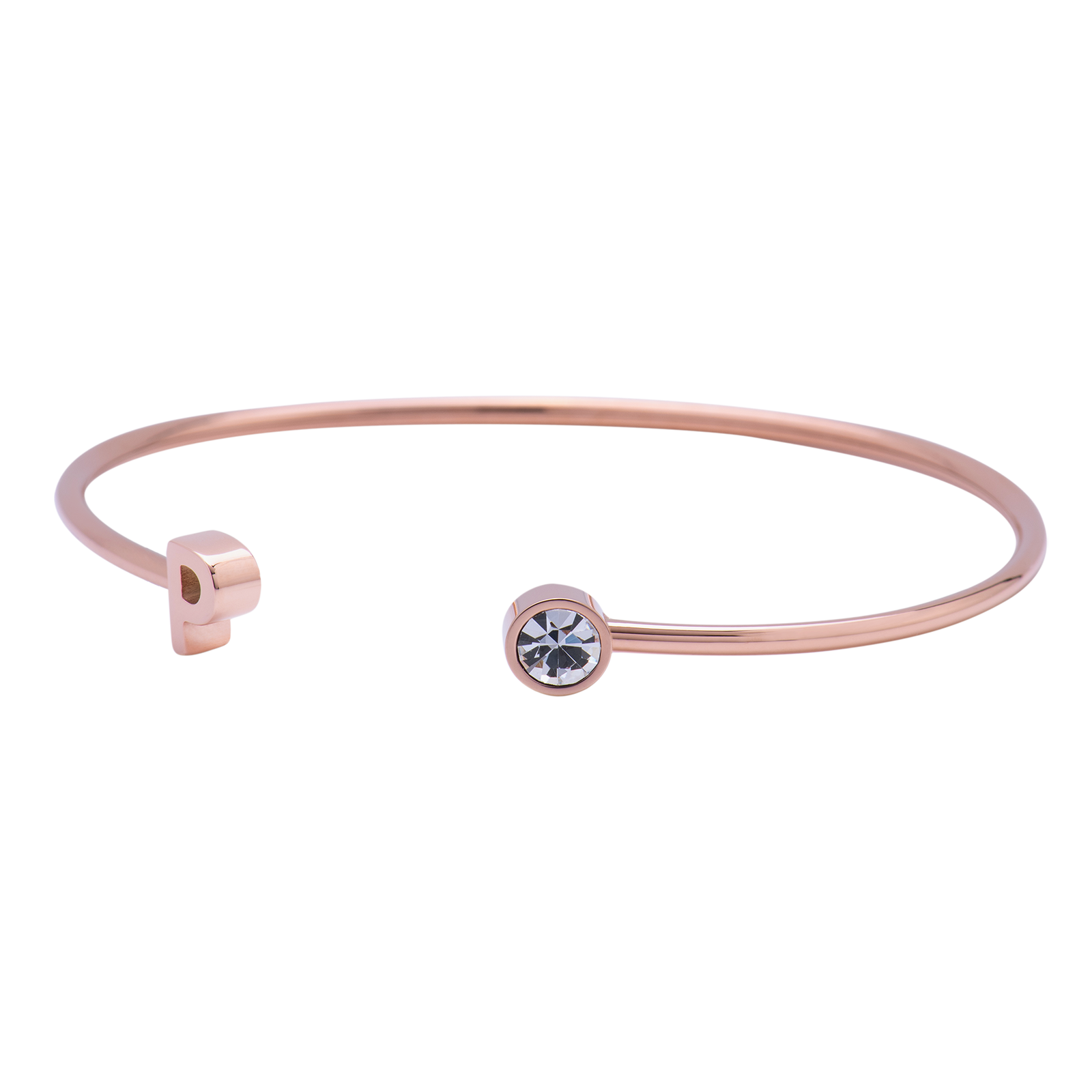 LuckyLy Pulsera para Mujer con Inicial Letra P tipo Brazalete , Acero Inoxidable con Baño de Oro Rosa 18k y Zirconia Cúbica - Modelo Sonia