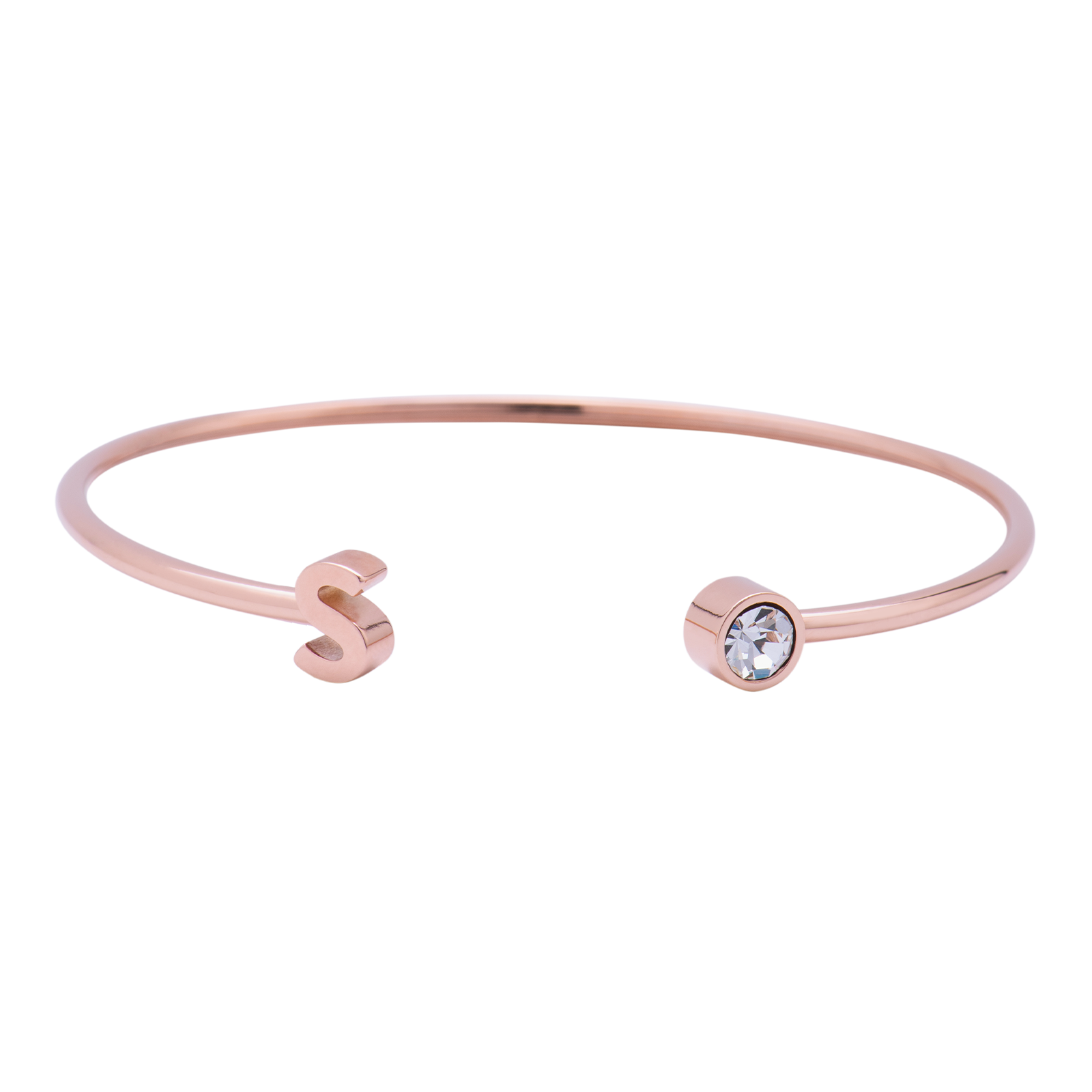 LuckyLy Pulsera para Mujer con Inicial Letra S tipo Brazalete , Acero Inoxidable con Baño de Oro Rosa 18k y Zirconia Cúbica - Modelo Sonia