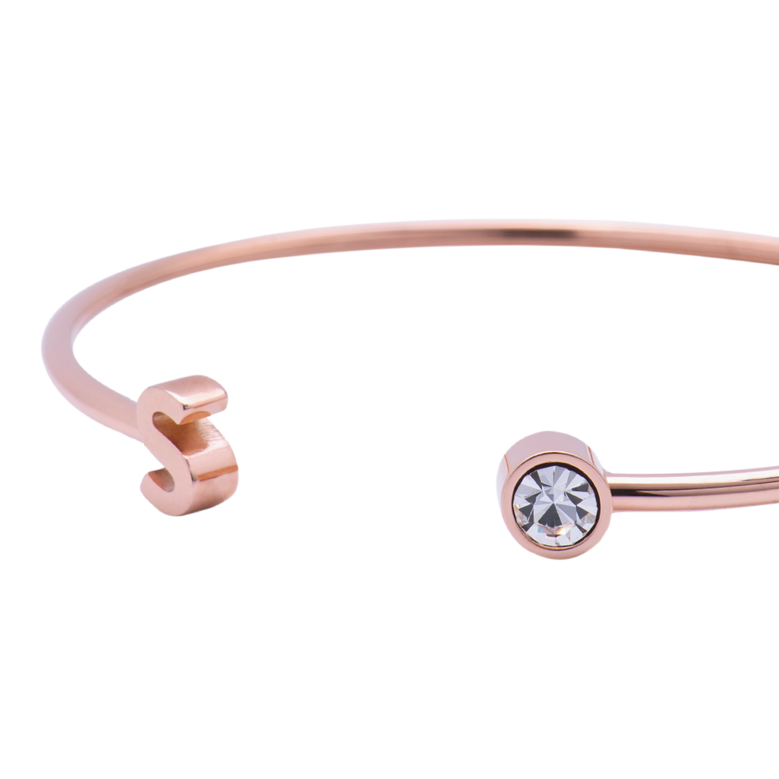 LuckyLy Pulsera para Mujer con Inicial Letra S tipo Brazalete , Acero Inoxidable con Baño de Oro Rosa 18k y Zirconia Cúbica - Modelo Sonia