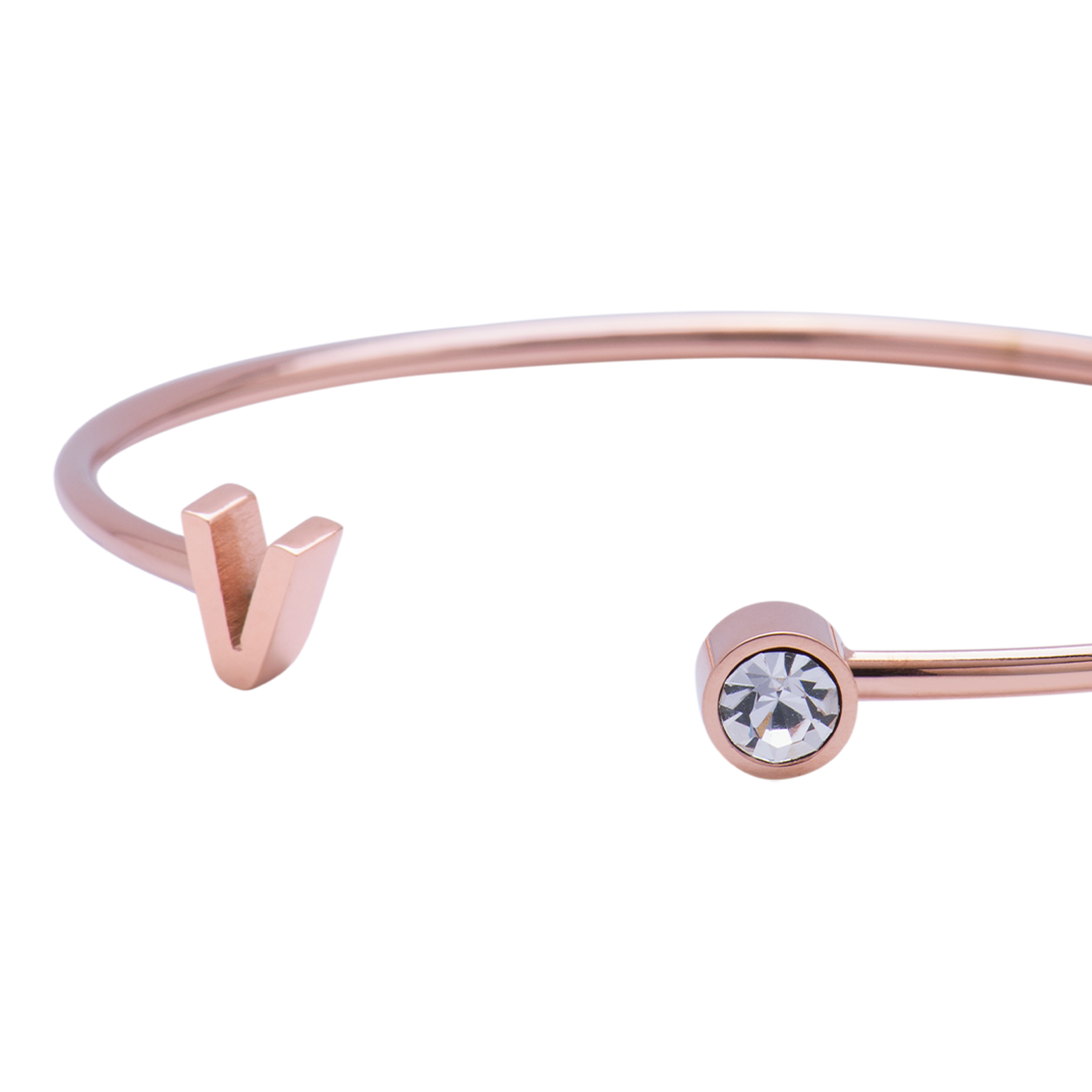 LuckyLy Pulsera para Mujer con Inicial Letra V tipo Brazalete , Acero Inoxidable con Baño de Oro Rosa 18k y Zirconia Cúbica - Modelo Sonia