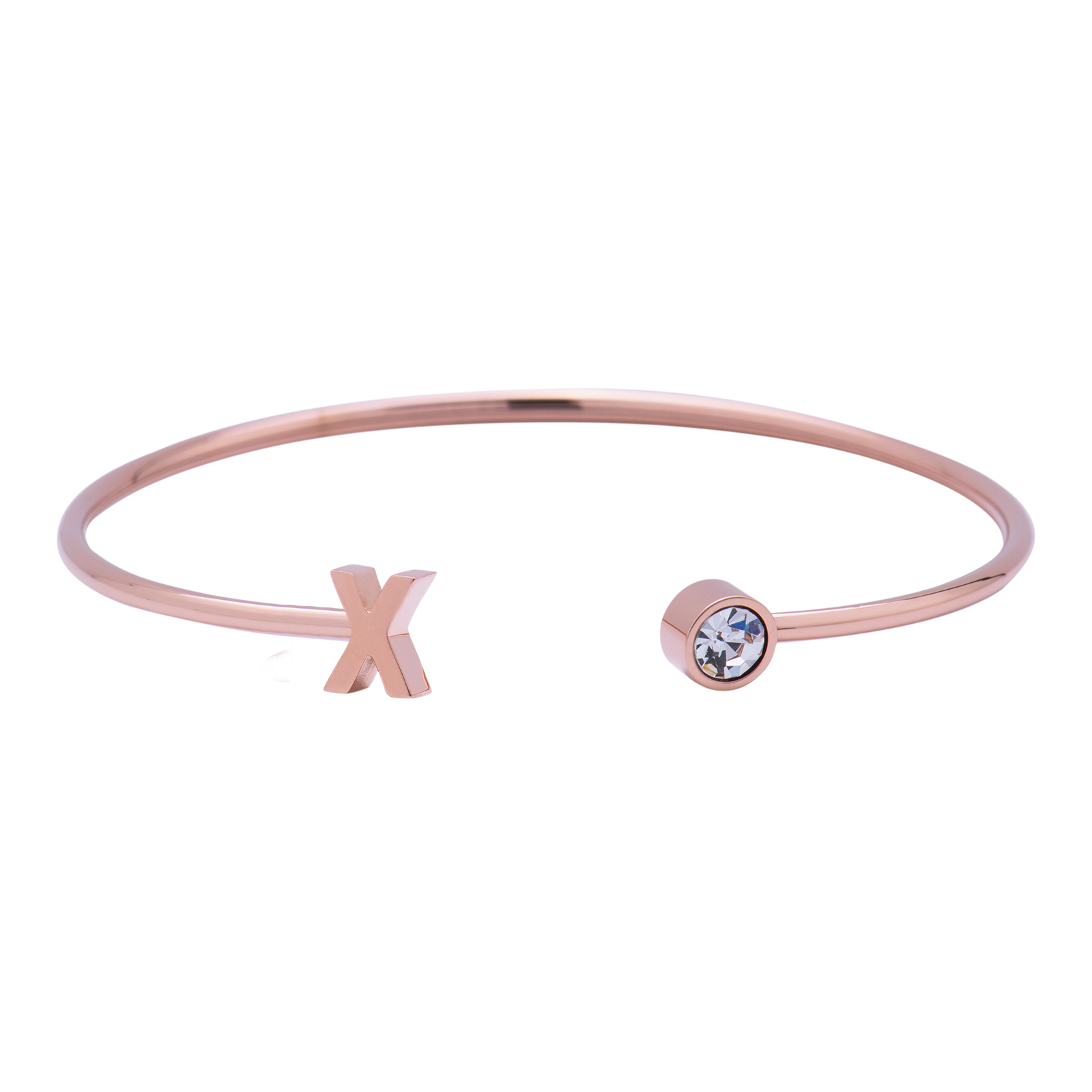LuckyLy Pulsera para Mujer con Inicial Letra X tipo Brazalete , Acero Inoxidable con Baño de Oro Rosa 18k y Zirconia Cúbica - Modelo Sonia
