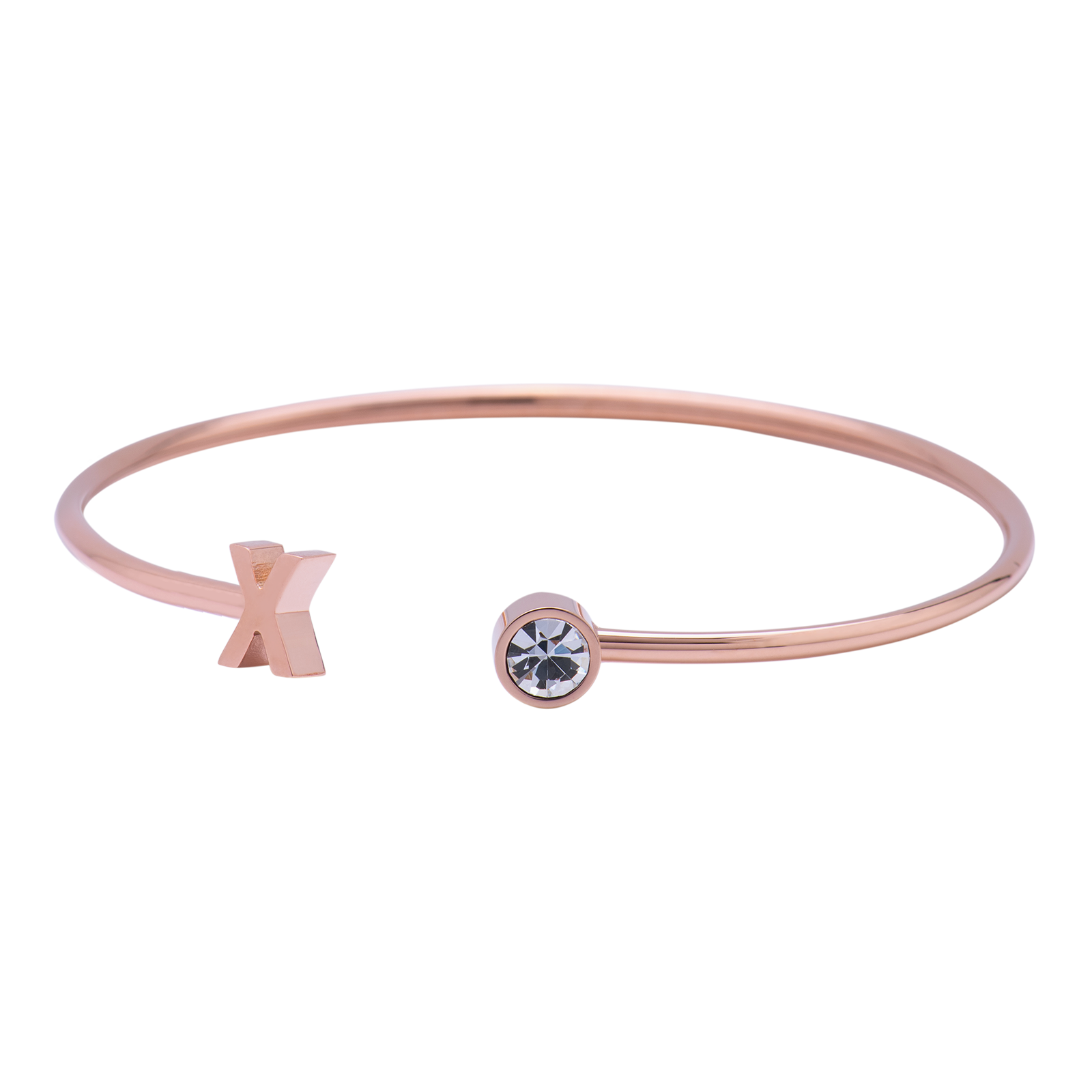 LuckyLy Pulsera para Mujer con Inicial Letra X tipo Brazalete , Acero Inoxidable con Baño de Oro Rosa 18k y Zirconia Cúbica - Modelo Sonia