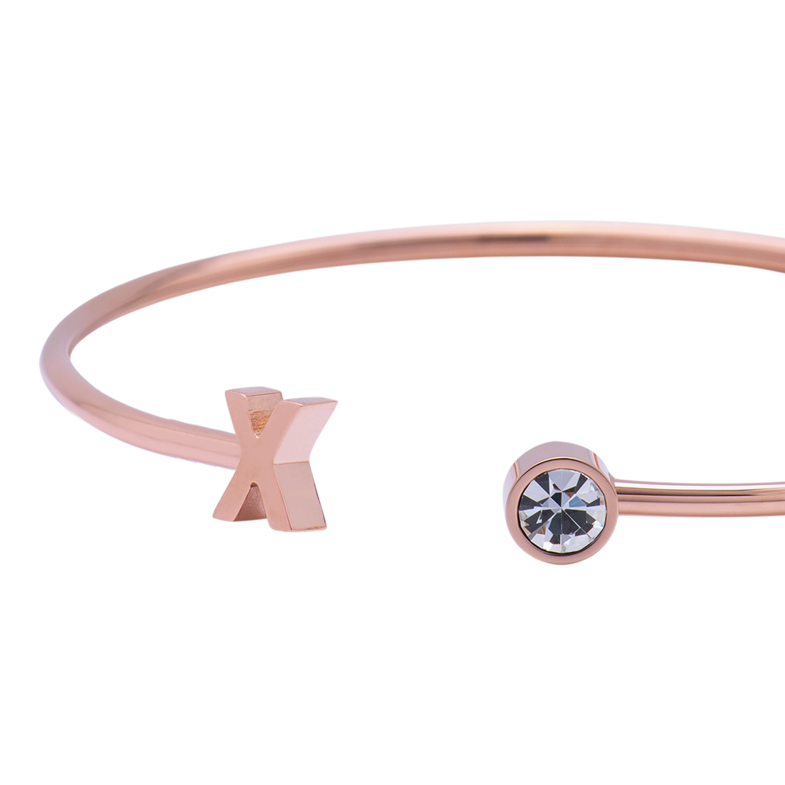 LuckyLy Pulsera para Mujer con Inicial Letra X tipo Brazalete , Acero Inoxidable con Baño de Oro Rosa 18k y Zirconia Cúbica - Modelo Sonia