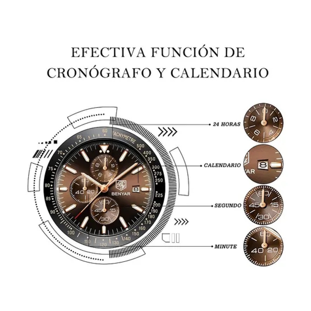 Reloj Benyar De Cuero Casual Para Hombre Con Cronógrafo