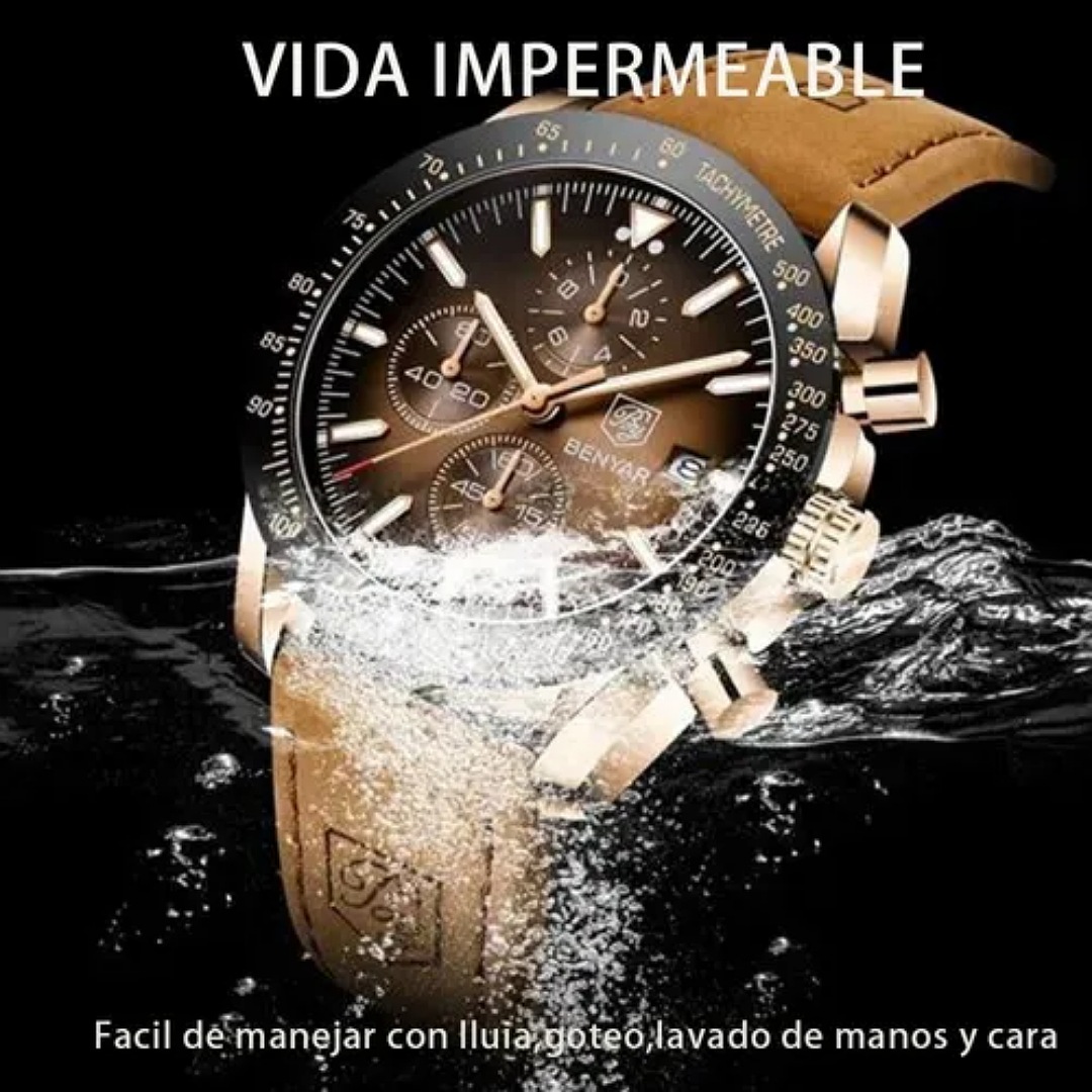 Reloj Benyar De Cuero Casual Para Hombre Con Cronógrafo