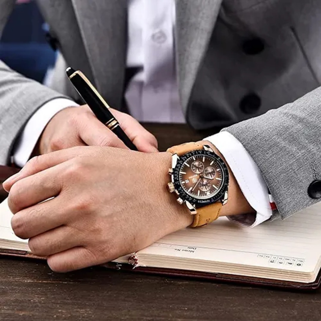 Reloj Benyar De Cuero Casual Para Hombre Con Cronógrafo