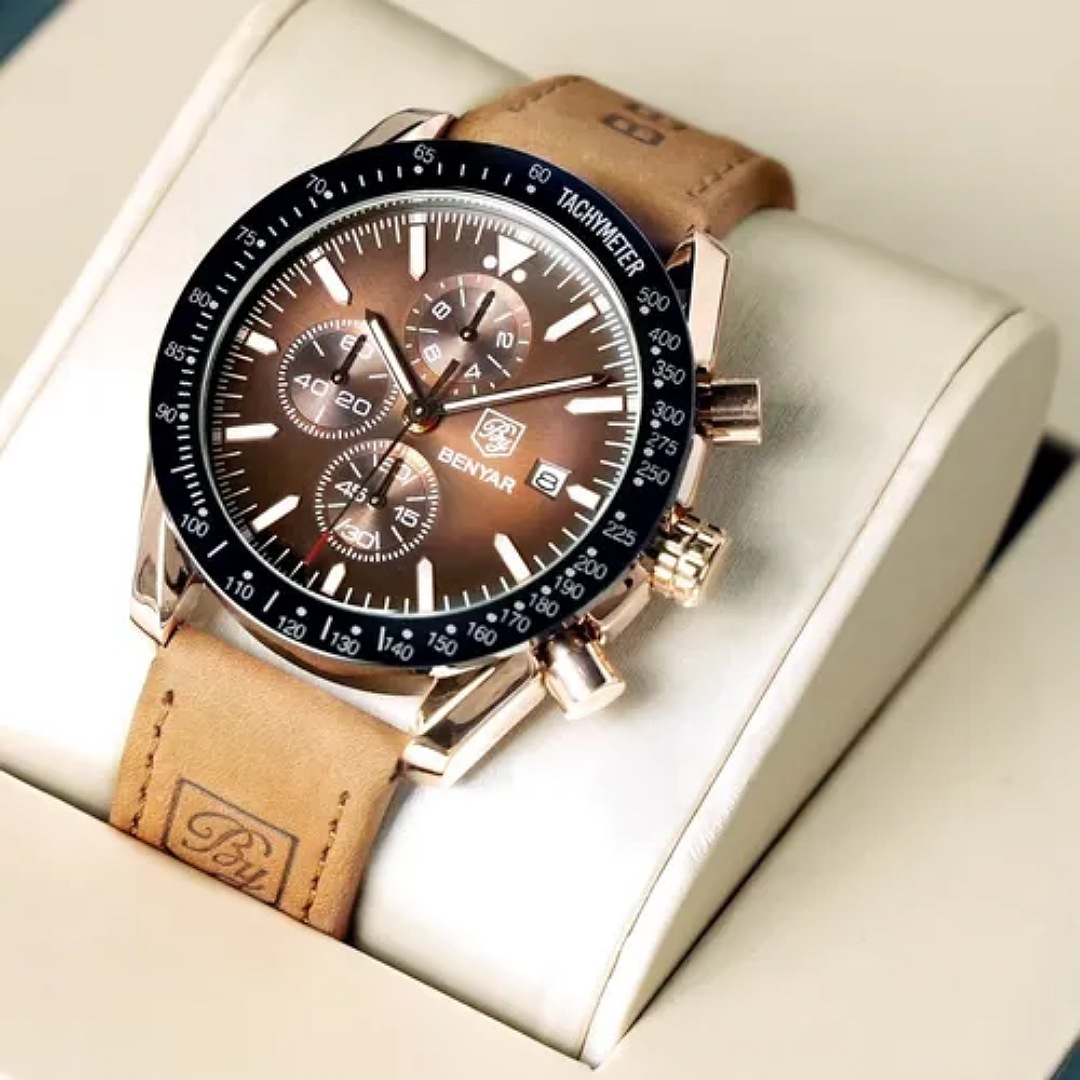 Reloj Benyar De Cuero Casual Para Hombre Con Cronógrafo