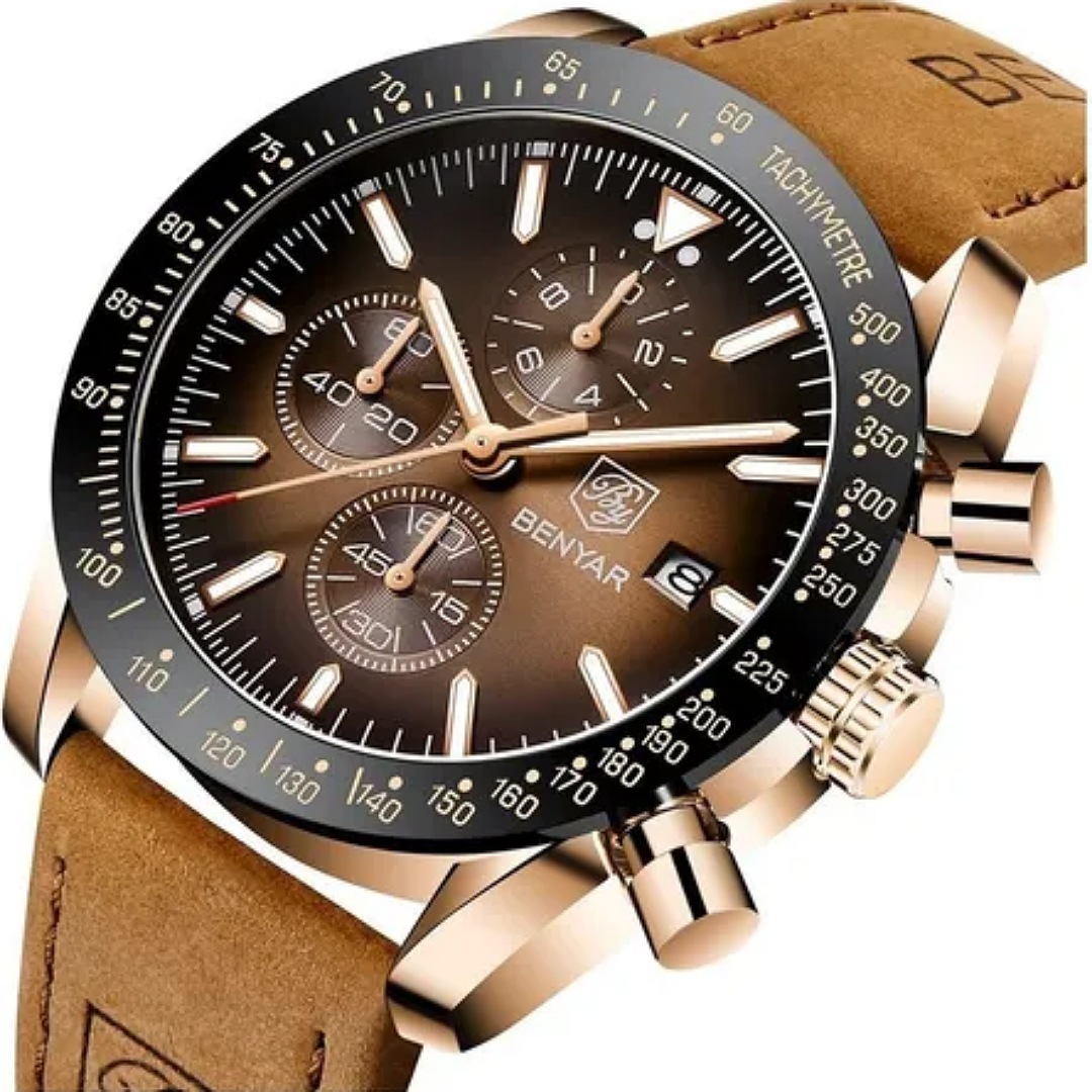Reloj Benyar De Cuero Casual Para Hombre Con Cronógrafo