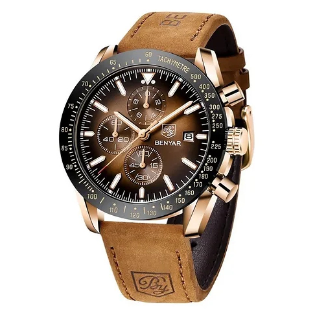Reloj Benyar De Cuero Casual Para Hombre Con Cronógrafo