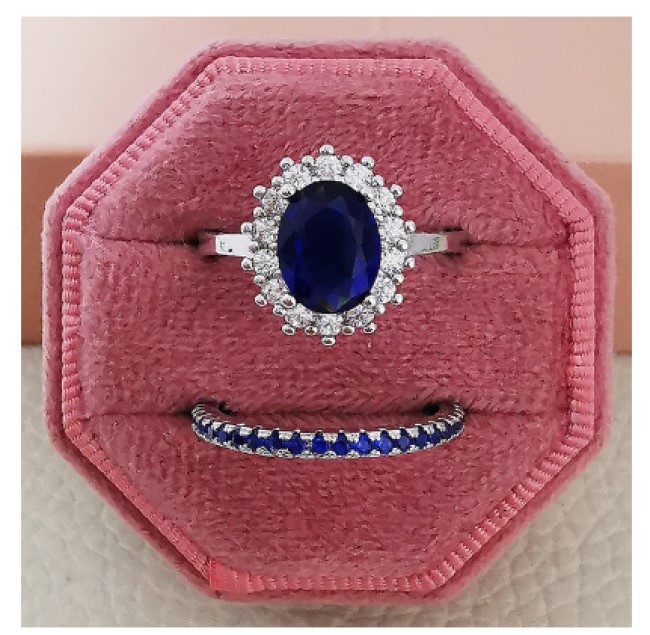 Juego Anillo Compromiso Oval Azul Zafiro Plata 925