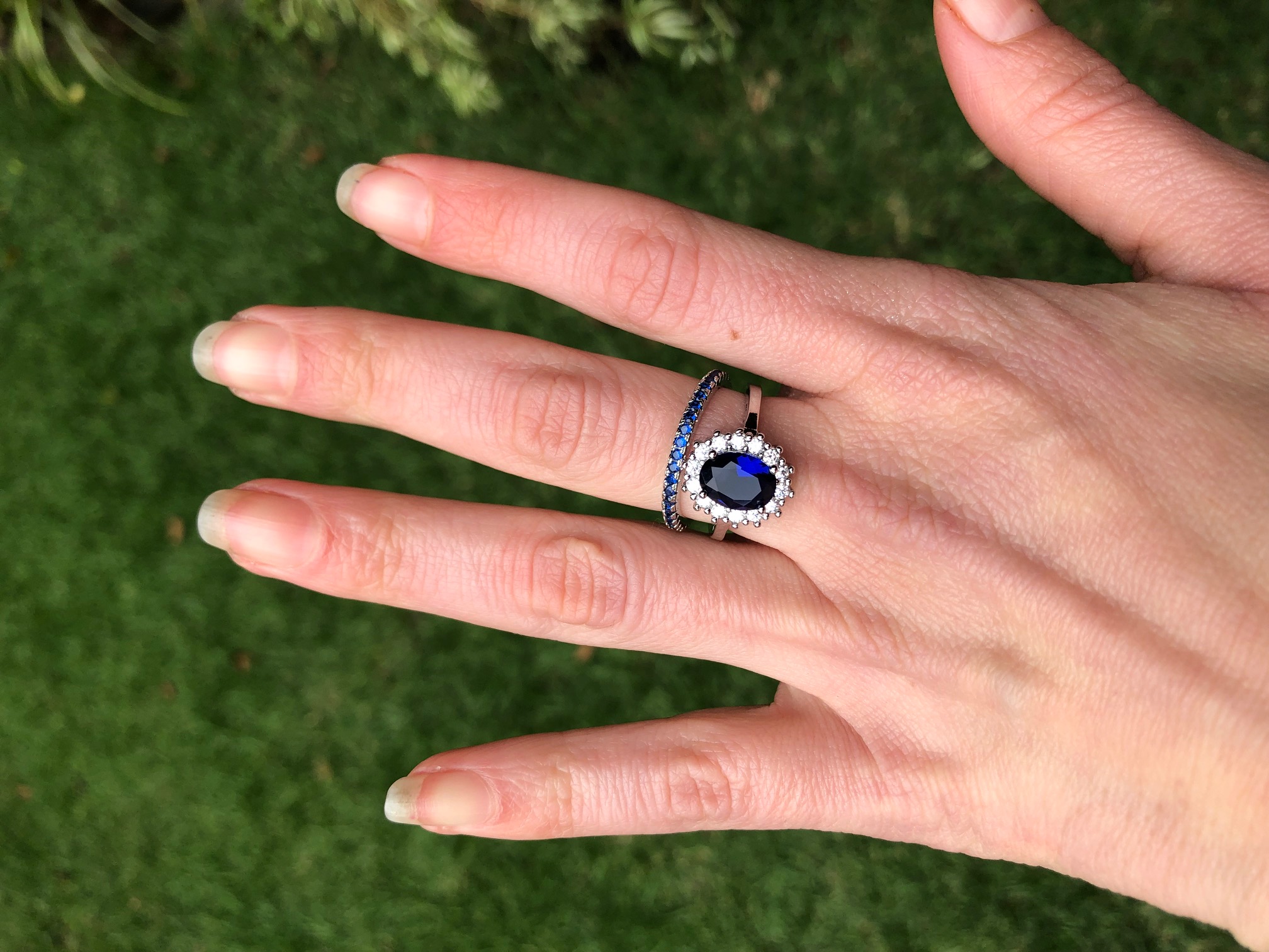 Juego Anillo Compromiso Oval Azul Zafiro Plata 925